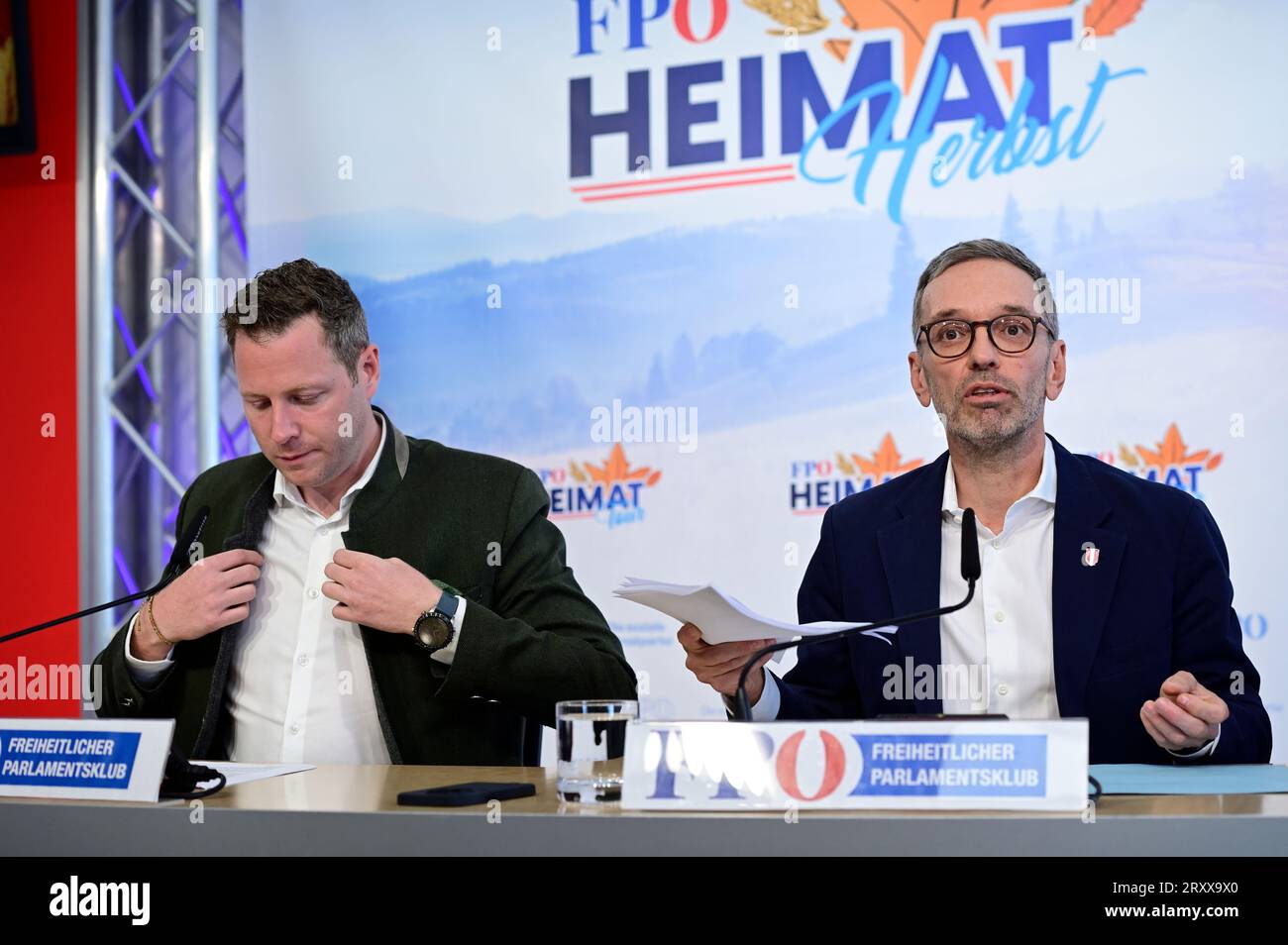 Vienna, Austria. 27th Sep, 2023. Press conference with FPÖ General