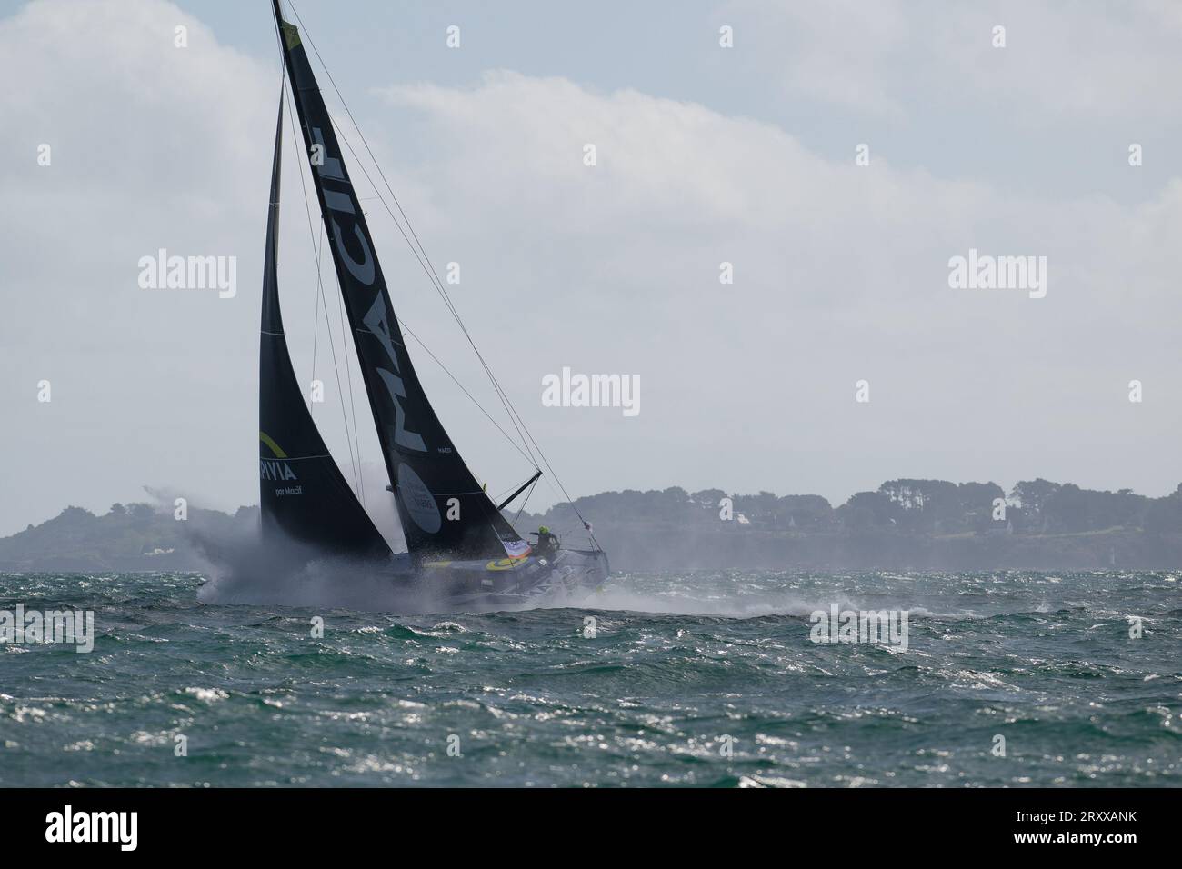Charlie Dalin and Pascal Bidégorry sail their Imoca Macif - Santé  Prévoyance during Le Défi Azimut race, off Lorient, Western France, on  September 24, 2023 - Photo Nicolas Pehe / DPPI Stock Photo - Alamy