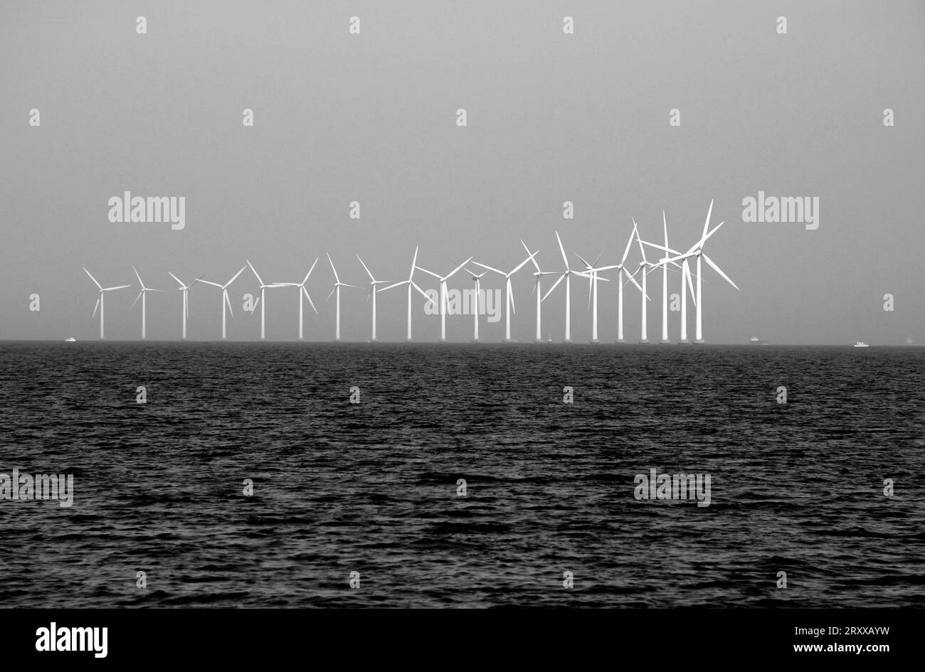 Copenhagen Denmark./27 March 2020 /Green energy wind turbines park in Oresund sea Denmark produce green energy and produce wind turbines vesta in Denmark. Photo..Francis Dean / Deanpictures. Stock Photo