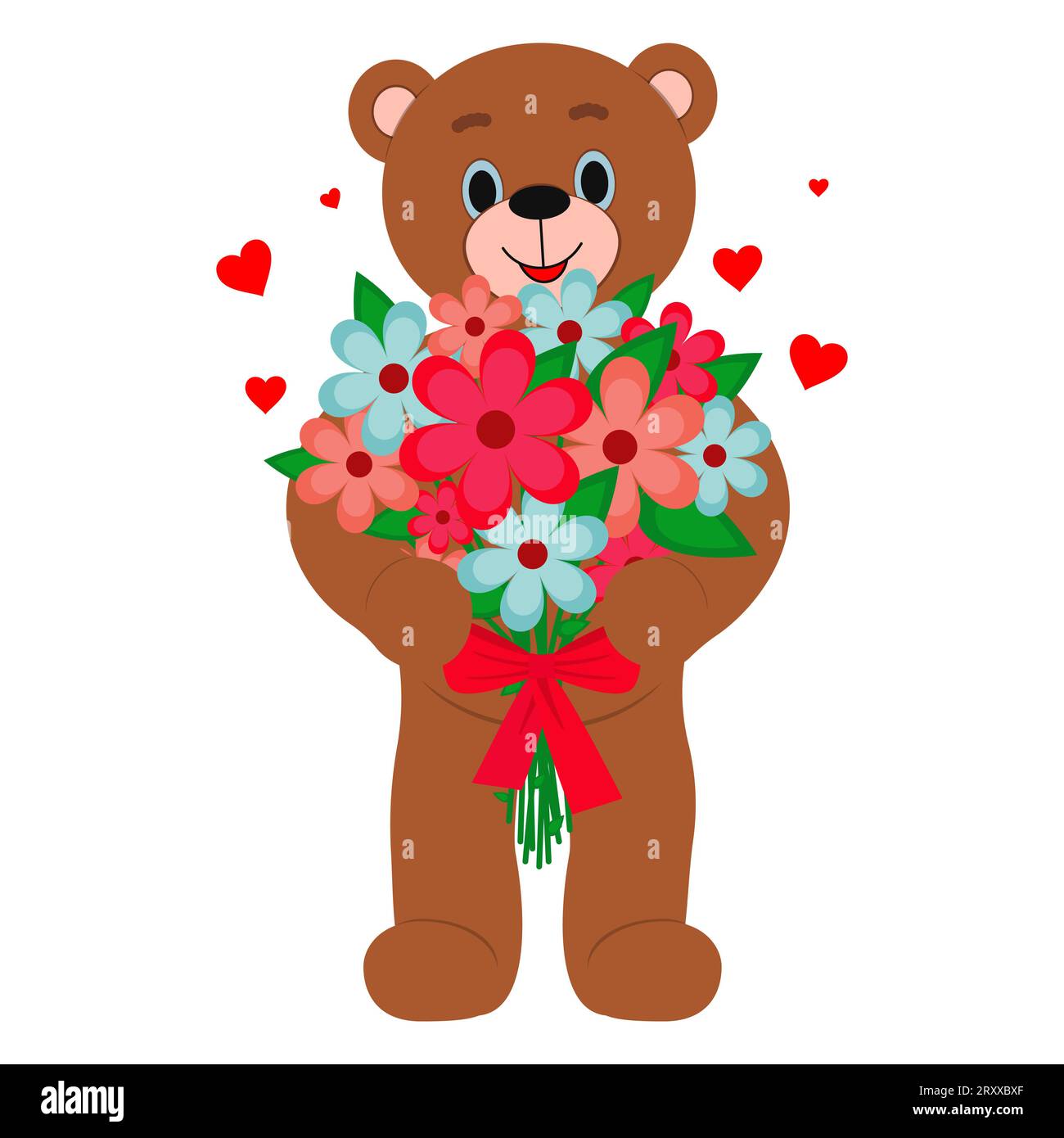 Cute teddy bear with a bouquet of flowers Stock Vector Image & Art - Alamy