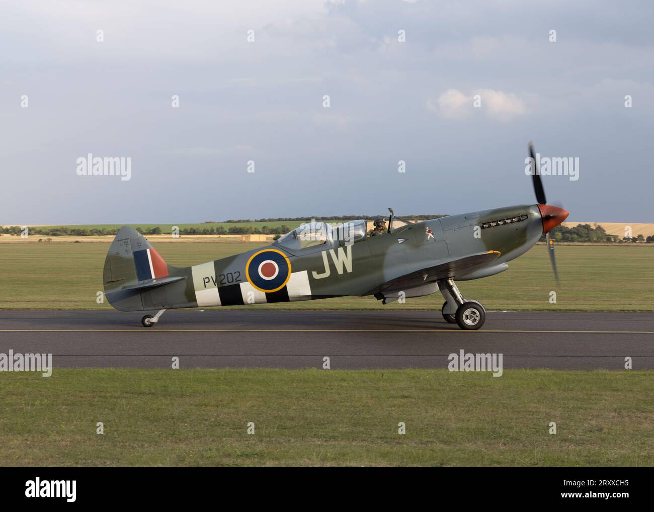 Supermarine Spitfire T9 PV202 converted to a two-seat configuration at the 2023 Battle of Britain Air Show at IWM Duxford Stock Photo