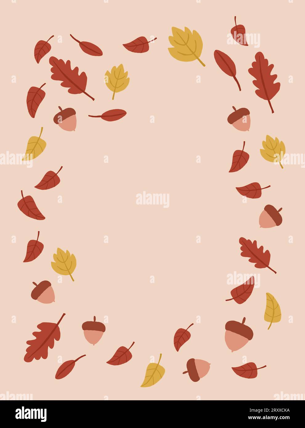 Autumn frame with colorful leaves, acorns. Autumn leaves round frame ...