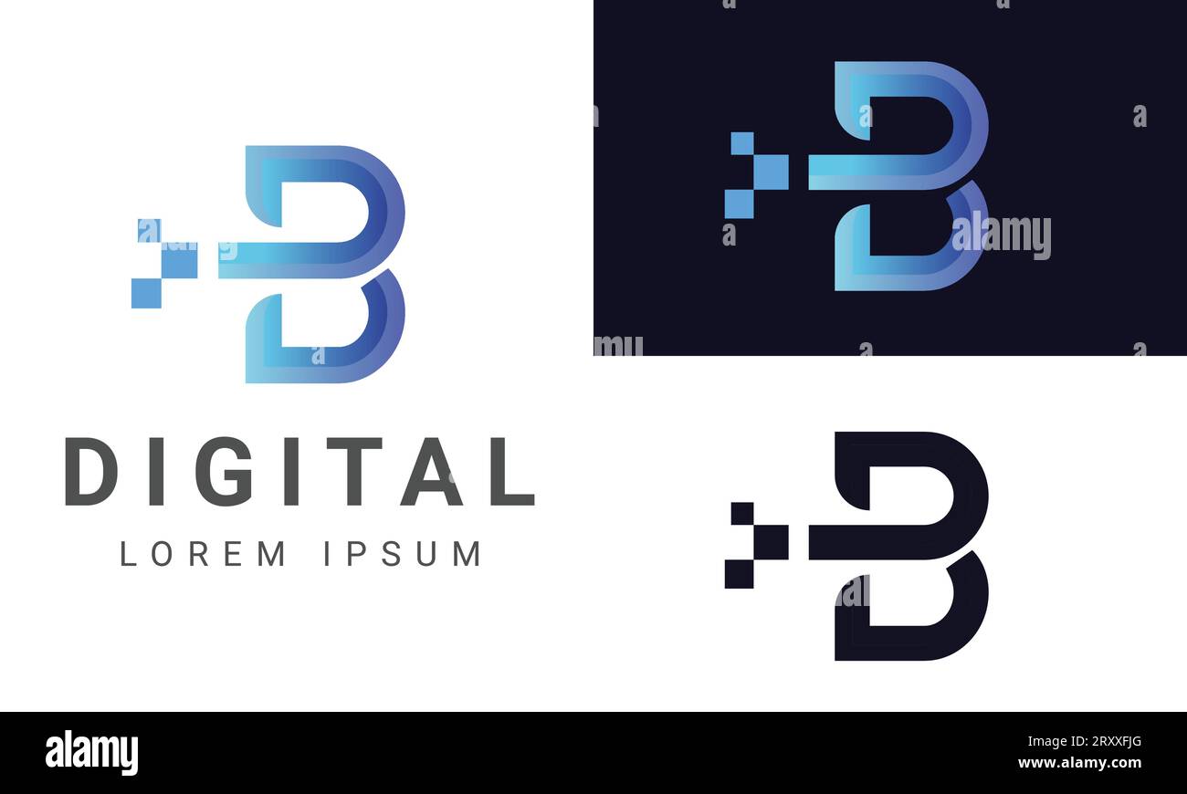 Initial Letter B Monogram Text Letter Logo Design Tech B Logotype 3D B Stock Vector