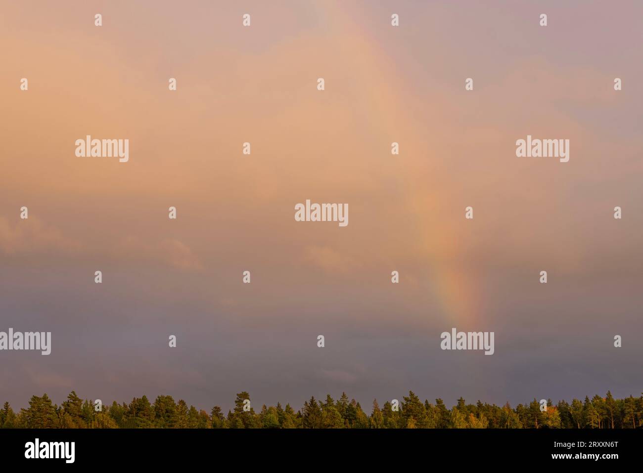 Beautiful view of stormy sky with rainbow during rain Stock Photo - Alamy