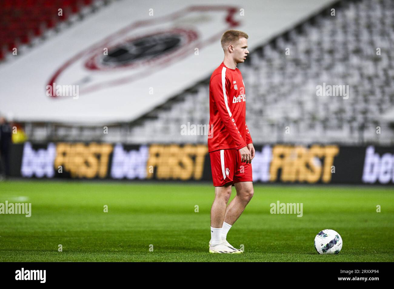 Antwerp's Arthur Vermeeren pictured before a soccer match between Royal Antwerp FC and KAA Gent, a postponed match of day 05 of the 2023-2024 season of the 'Jupiler Pro League' first division of the Belgian championship, in Antwerp Wednesday 27 September 2023. BELGA PHOTO TOM GOYVAERTS Stock Photo