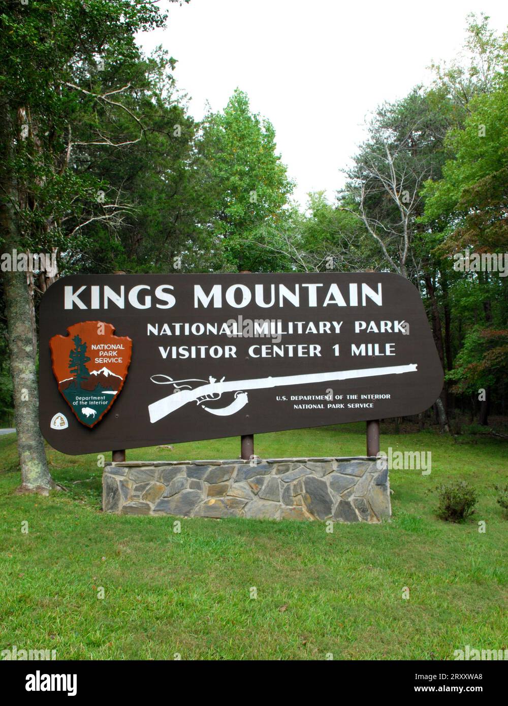 Photo of the Kings Mountain National Military Park Sign, South Carolina, USA. Stock Photo