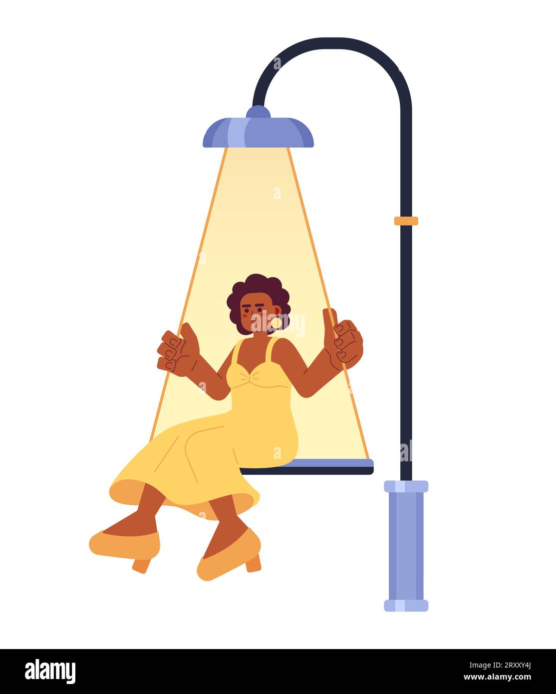 Black woman swing lamp post 2D illustration concept Stock Vector