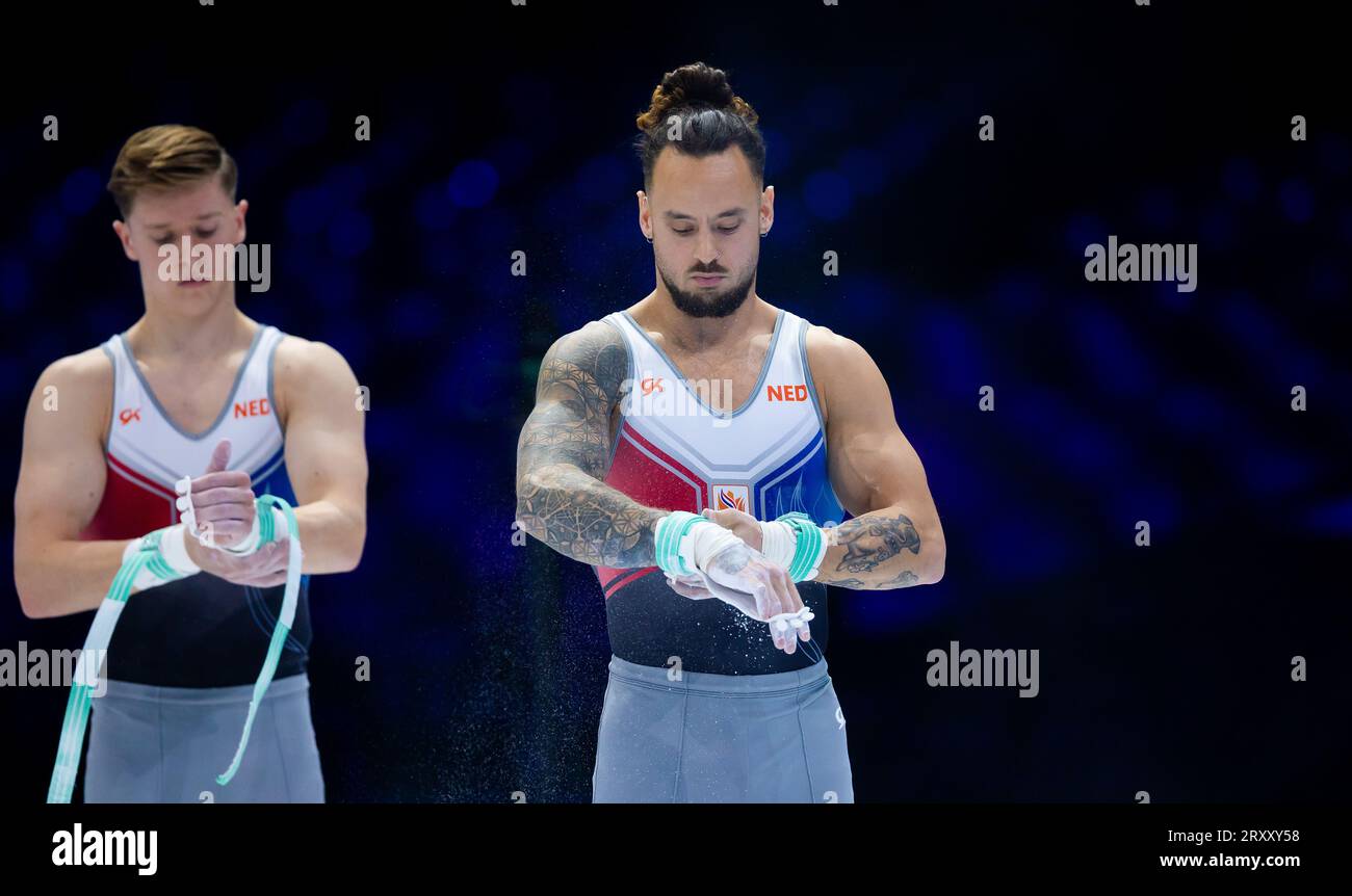 ANTWERP Gymnast Bart Deurloo and Martijn de Veer prepare during