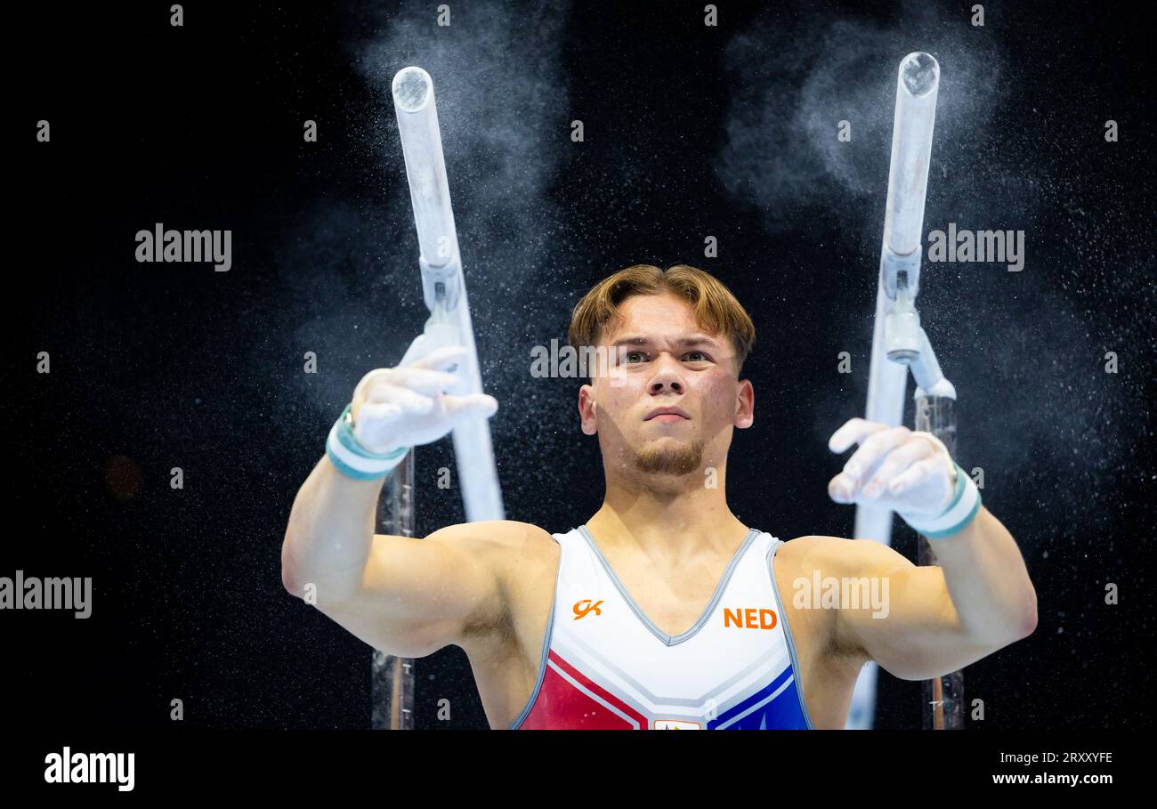 ANTWERP Gymnast Jordi Hagenaar prepares during training for the World