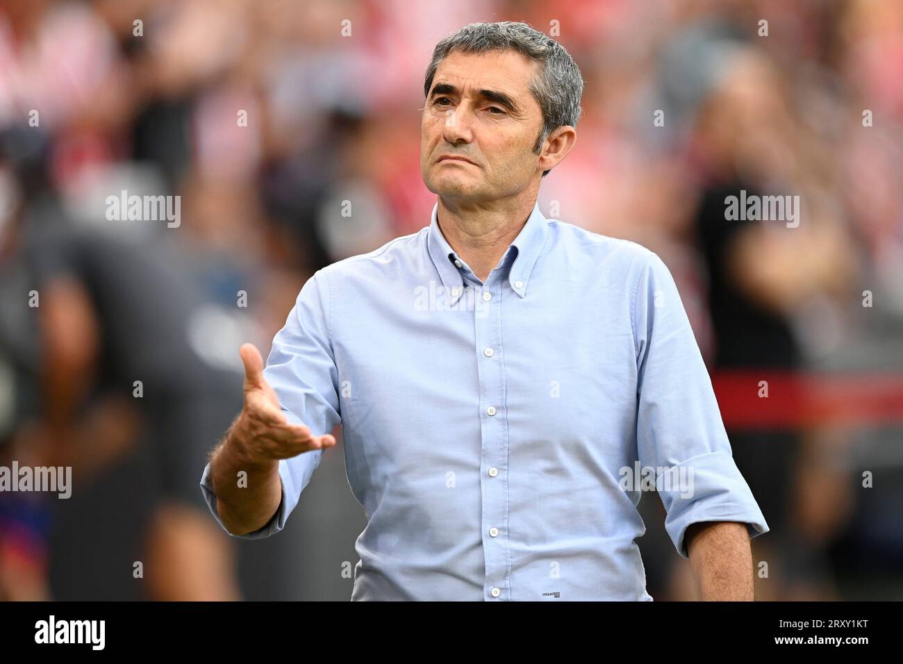 Athletic Club head coach Ernesto Valverde during the La Liga match between Athletic Club v Getafe CF played at San Mames Stadium on September 27 in Bilbao, Spain. (Photo by Cesar Ortiz / PRESSINPHOTO) Credit: PRESSINPHOTO SPORTS AGENCY/Alamy Live News Stock Photo