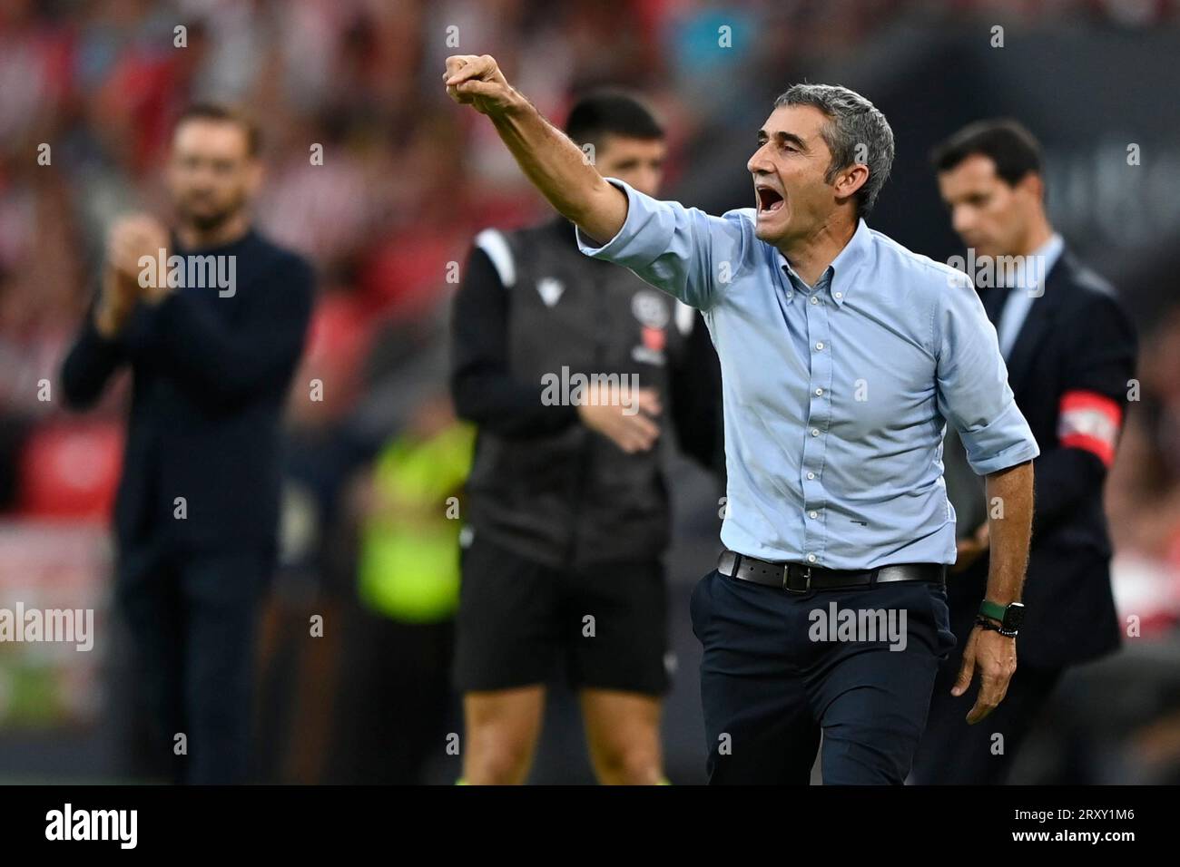 Athletic Club head coach Ernesto Valverde during the La Liga match between Athletic Club v Getafe CF played at San Mames Stadium on September 27 in Bilbao, Spain. (Photo by Cesar Ortiz / PRESSINPHOTO) Credit: PRESSINPHOTO SPORTS AGENCY/Alamy Live News Stock Photo