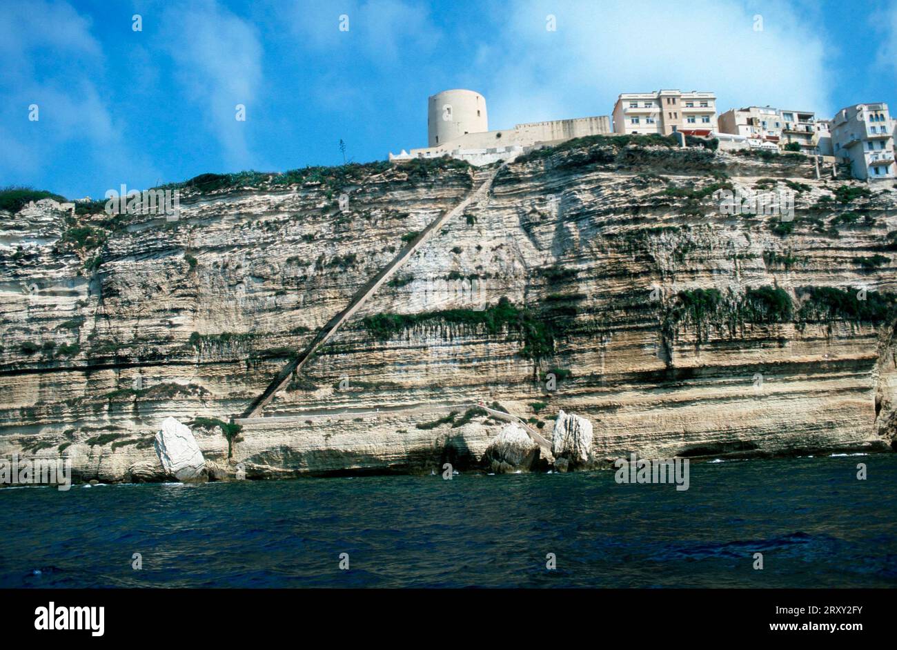 Chalk Cliff Coast, stairs of the king of Aragon, Bonifacio, Corsica, France, Chalk Cliff Coast, stairs of the king of Aragon, Bonifacio, Corsica Stock Photo