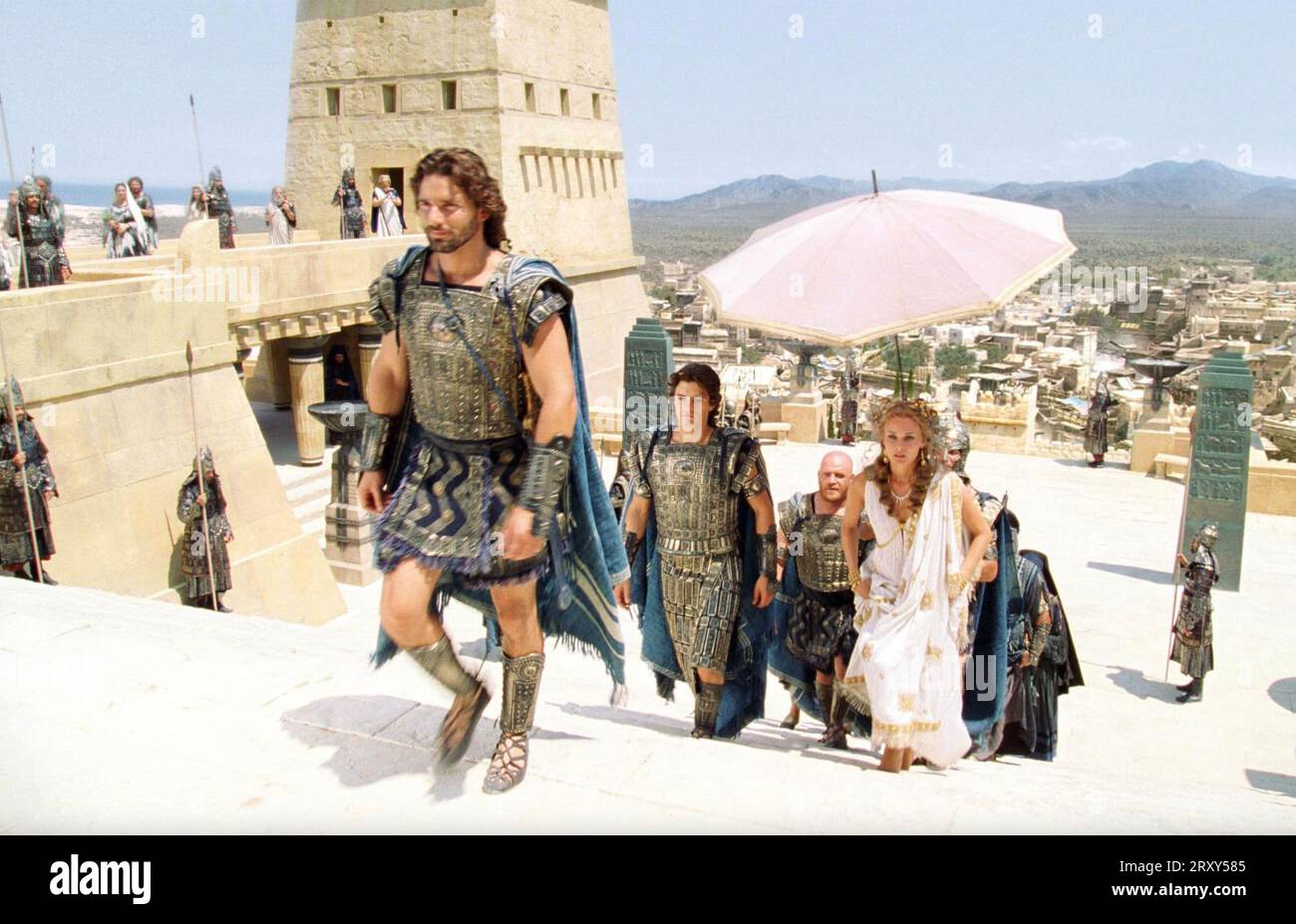 TROY 2004 Warner Bros. Pictures film with from left Eric Bana, Orlando Bloom and Diane Kruger as Helen Stock Photo