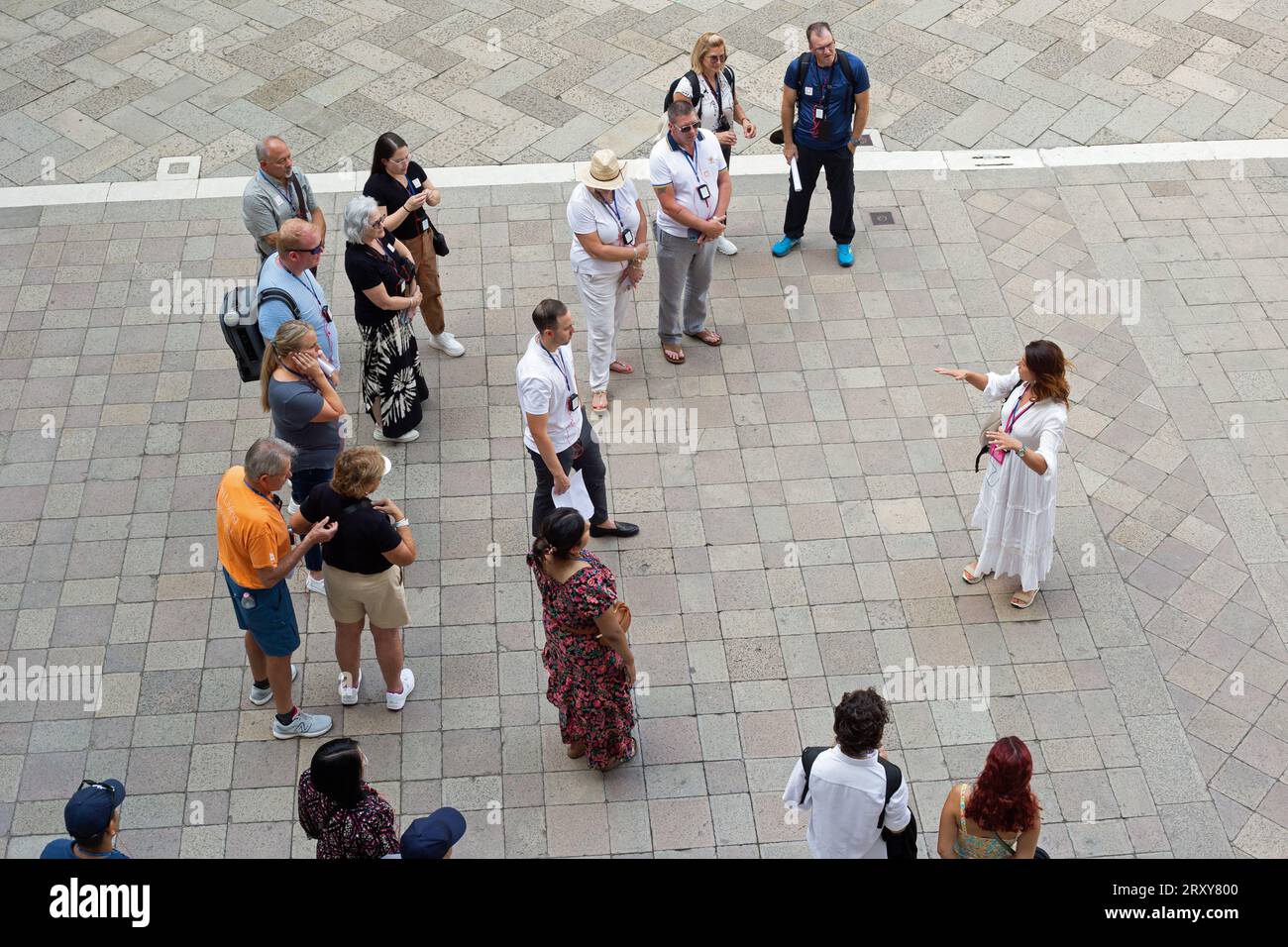 Venice, Italy, September 16th 2023, a tour group shot from on high at the Doges Palace Stock Photo