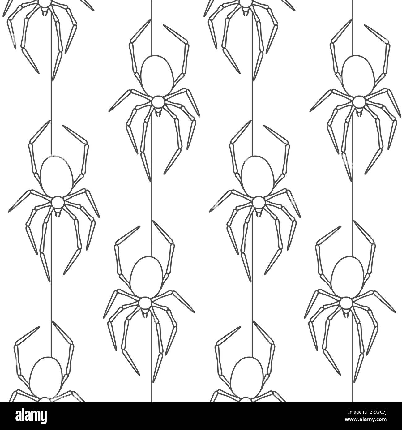 Seamless pattern with spider. Vector black and white background. Stock Vector