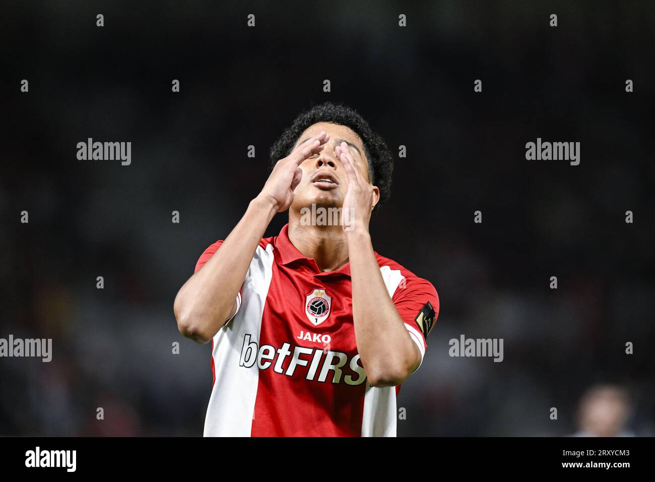 Antwerp's Anthony Valencia reacts during a soccer match between Royal Antwerp FC and KAA Gent, a postponed match of day 05 of the 2023-2024 season of the 'Jupiler Pro League' first division of the Belgian championship, in Antwerp Wednesday 27 September 2023. BELGA PHOTO TOM GOYVAERTS Stock Photo