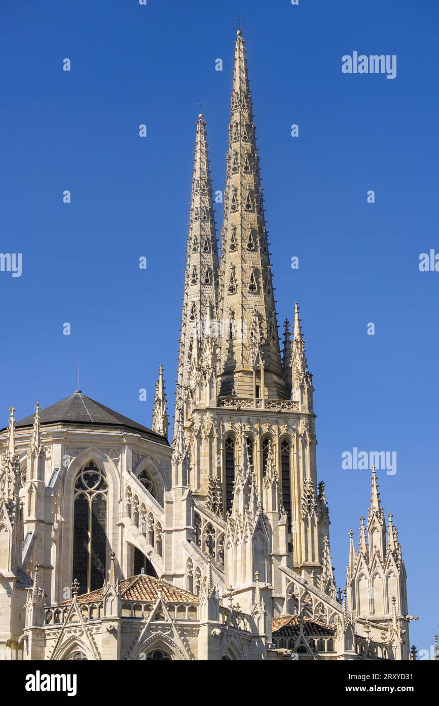Twin spires of Bordeaux cathedral Aquitaine France Stock Photo