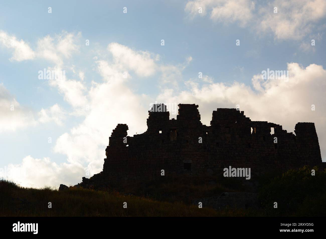 The silhouette of Amberd fortress. Byurakan. Aragatsotn province. Armenia Stock Photo
