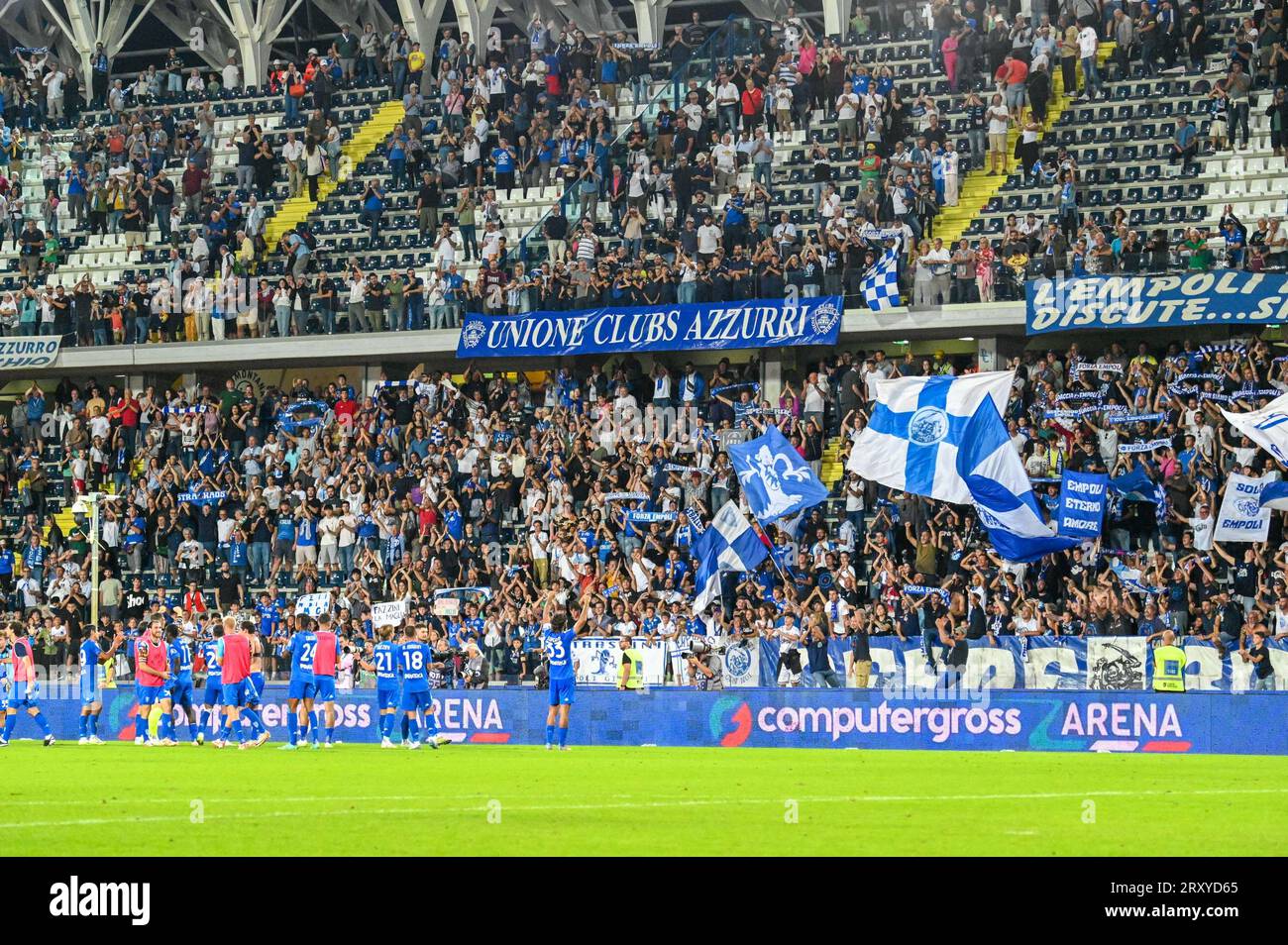 Empoli team celebrate victory with supporters  during  Empoli FC vs US Salernitana, Italian soccer Serie A match in Empoli, Italy, September 27 2023 Stock Photo