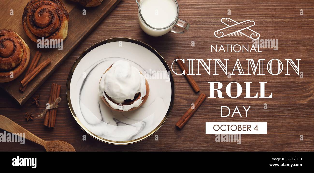 Greeting banner for National Cinnamon Roll Day Stock Photo Alamy