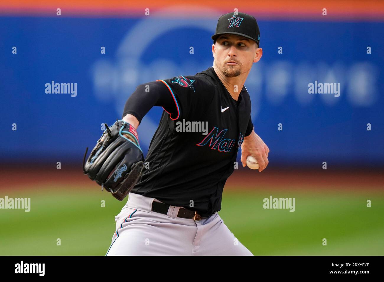 Miami Marlins' Braxton Garrett delivers a pitch during the first inning of  a baseball game against the Houston Astros, Monday, Aug. 14, 2023, in Miami.  (AP Photo/Wilfredo Lee Stock Photo - Alamy