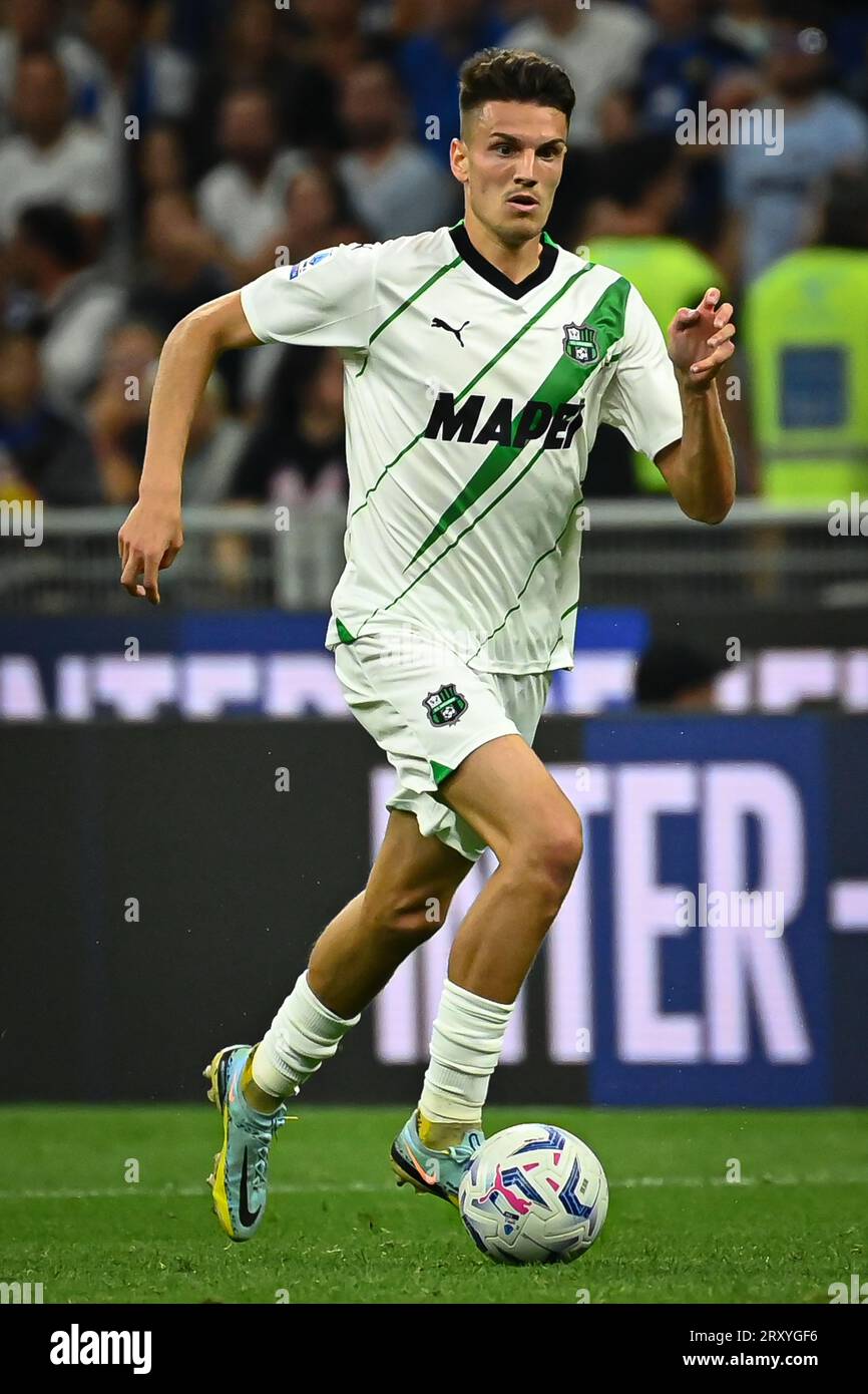 Daniel Boloca of Sassuolo in action during the Italian Serie A football match FC Internazionale vs Sassuolo at San Siro Stadium in Milan, Italy on September 27, 2023 Stock Photo