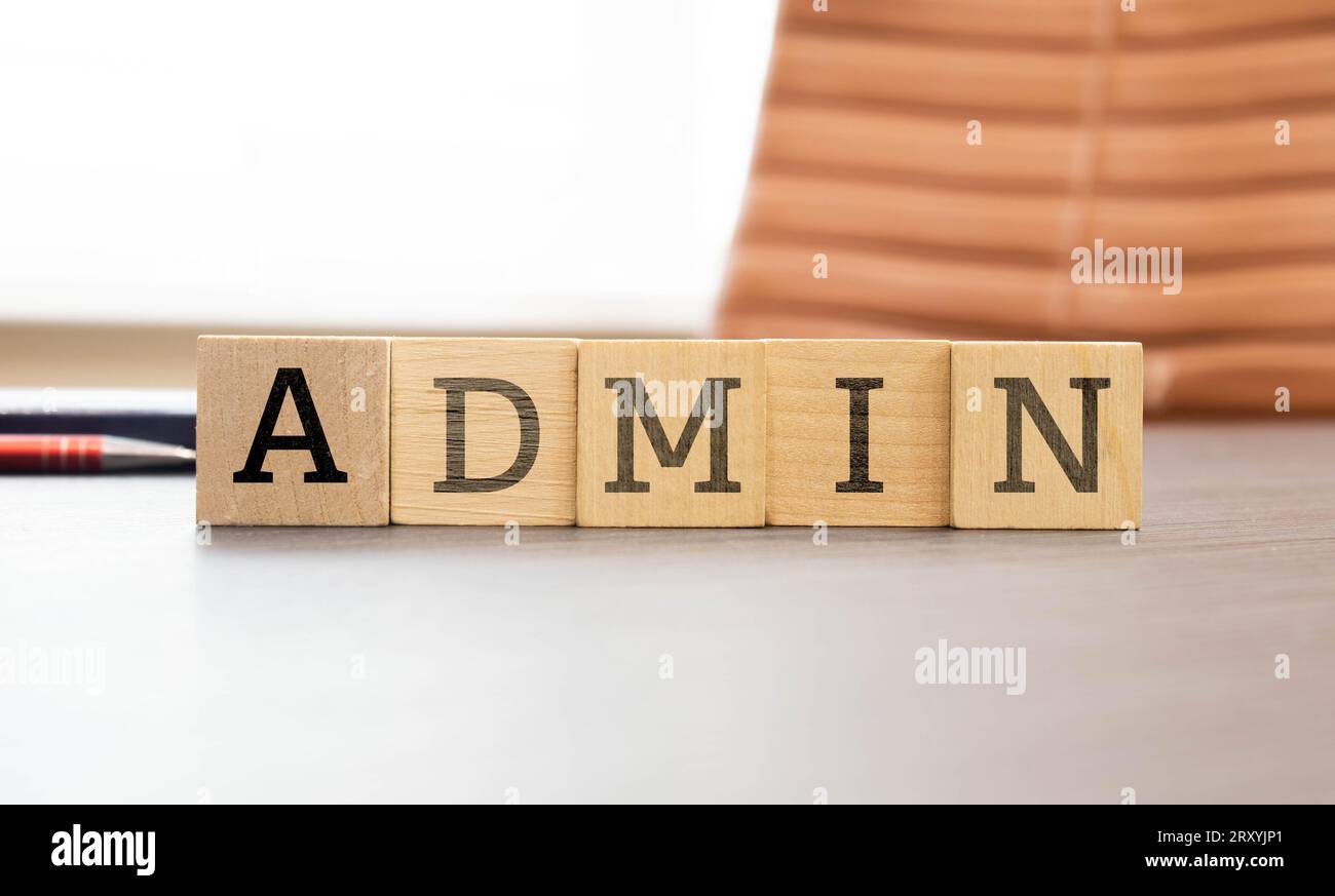 ADMIN word made with building blocks. Stock Photo