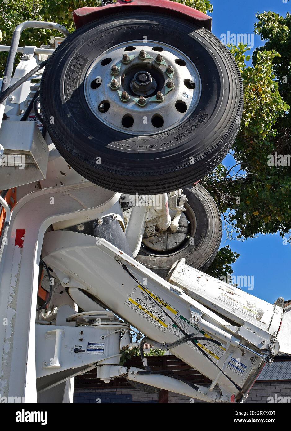 extension chute on back of a concrete truck, California Stock Photo Alamy