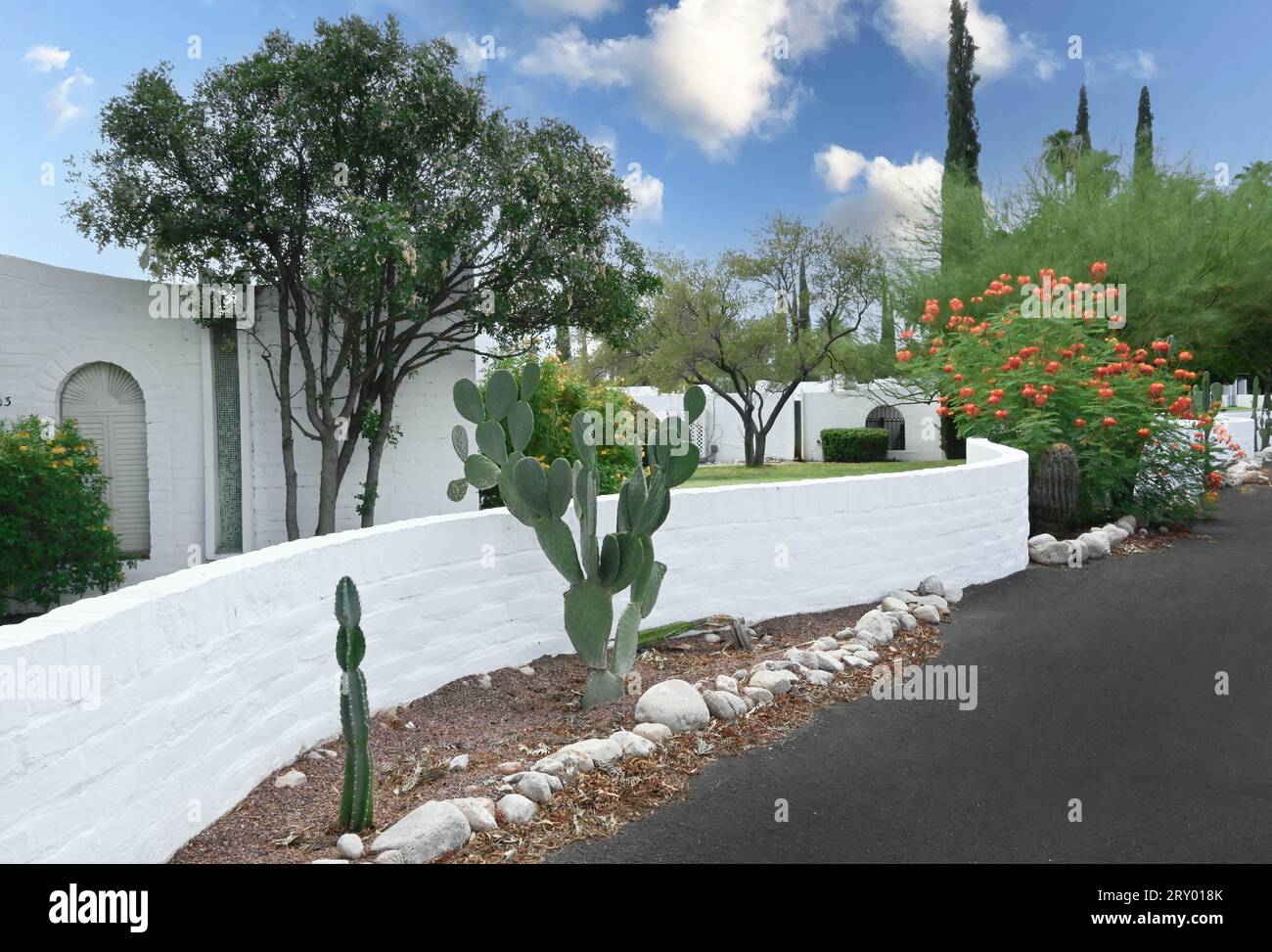 On the campus grounds of the mid-century Casitas de Castilian, a 17 acre condominium complex designed by Mexican architect Bennie Gonzales, Tucson, AZ Stock Photo