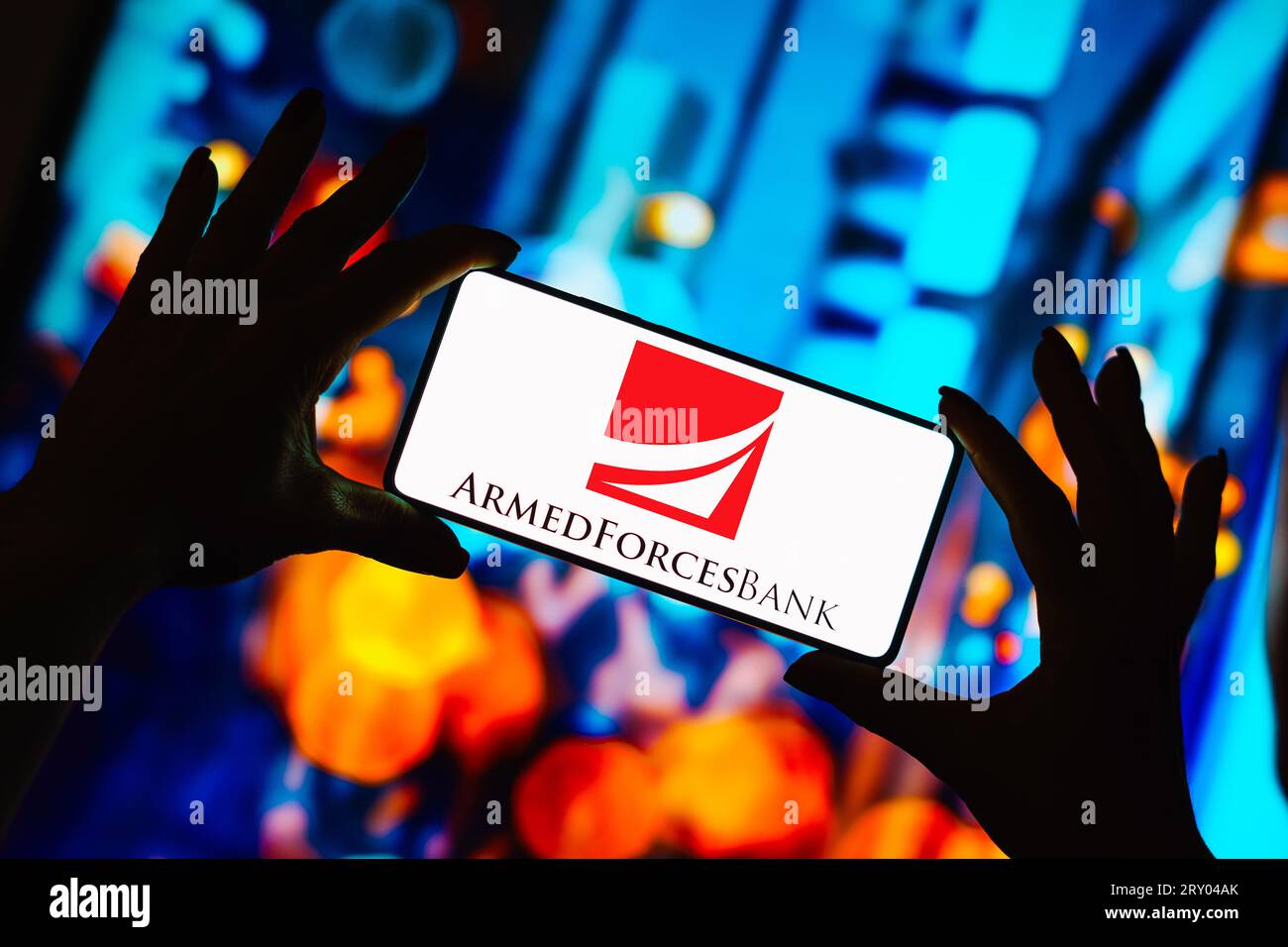 In this photo illustration, the Armed Forces Bank logo is displayed on