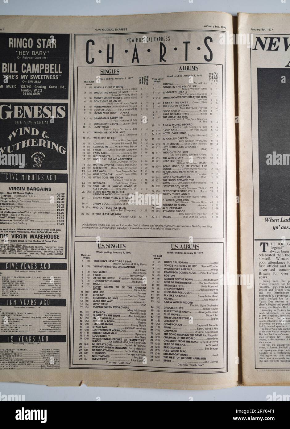Pop Charts in 1970s issue of NME New Musical Express Music Paper Stock Photo
