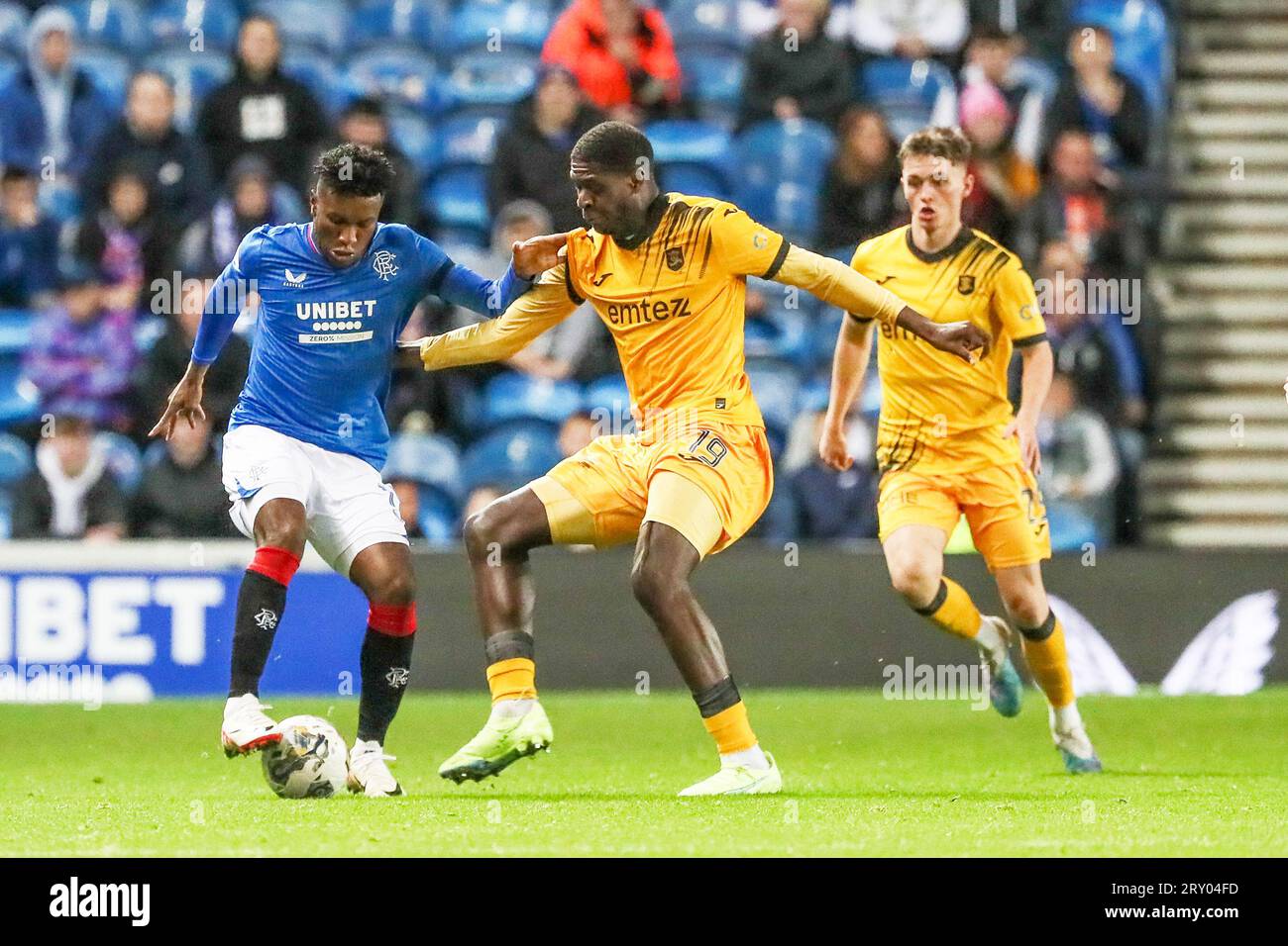 27 Sept 23. Glasgow, UK. Rangers FC play Livingstone FC in the quarter finals of the Viaplay Cup at Ibrox stadium, Glasgow, Scotland, UK. The winner will progress to the play offs at Hampden later in the year. Credit: Findlay/ Alamy Live News Stock Photo