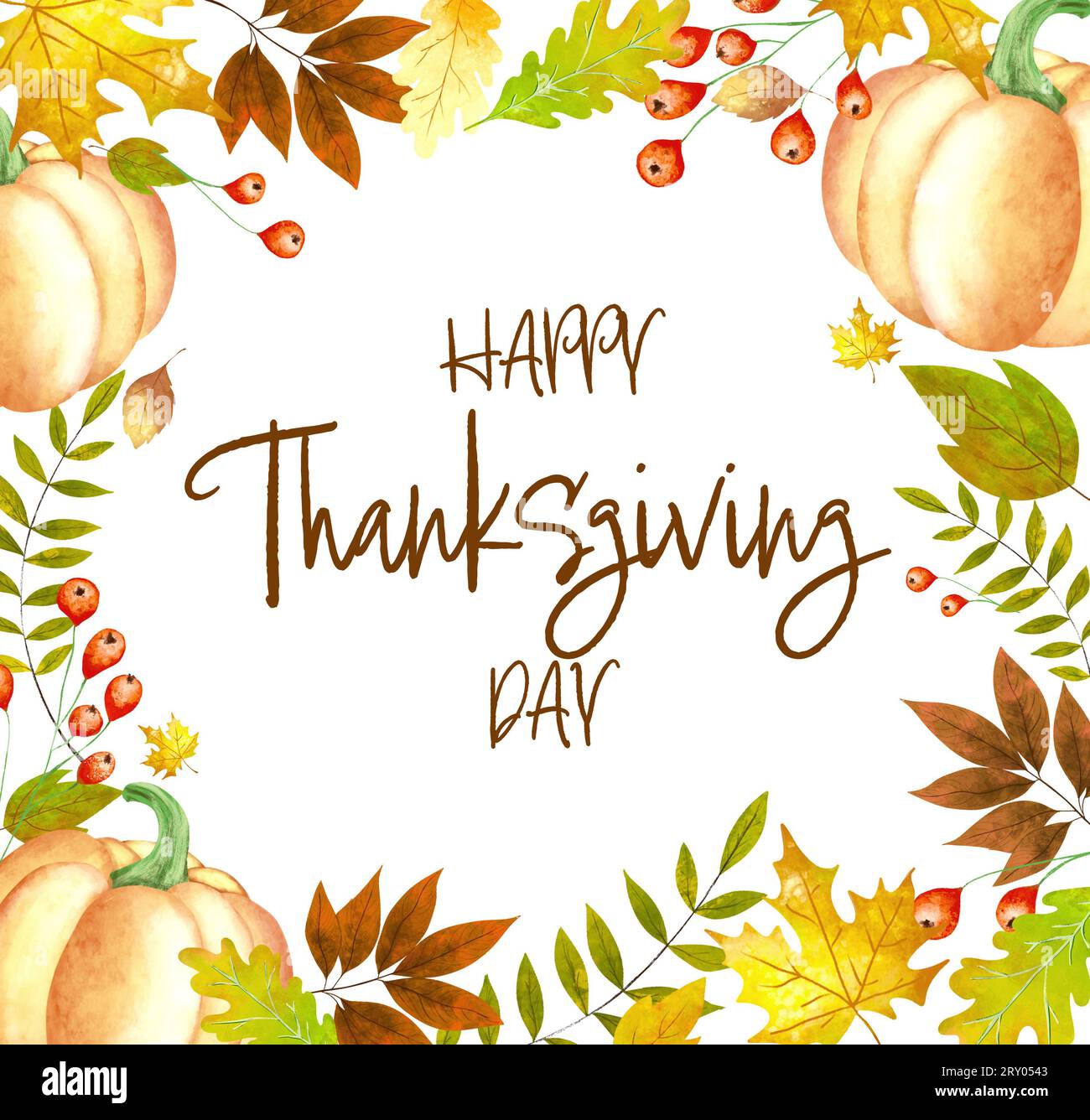 Thanksgiving day card design. Text in frame with autumn leaves and ...