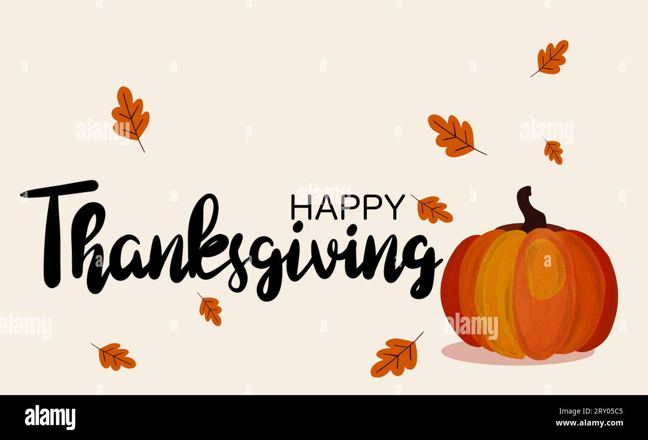 Thanksgiving day card design, banner style. Text, autumn leaves and ...