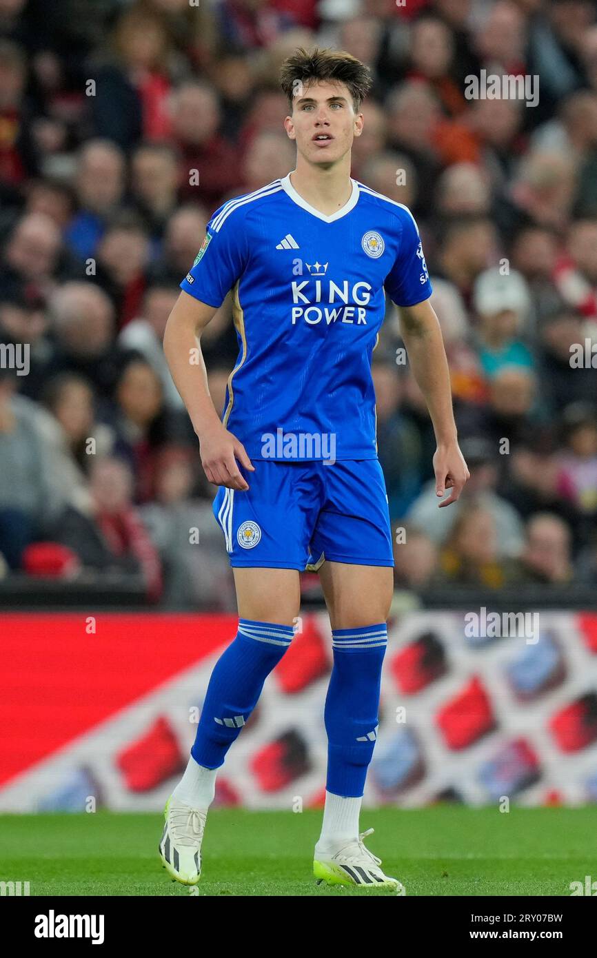 Cesare Casadei #7 of Leicester City during the Carabao Cup Third Round  match Liverpool vs Leicester City at Anfield, Liverpool, United Kingdom,  27th September 2023 (Photo by Steve Flynn/News Images Stock Photo 