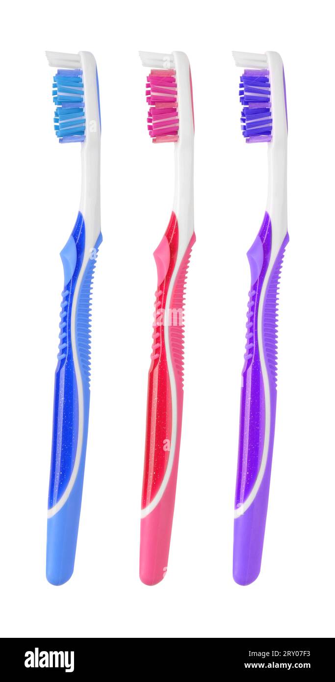 Set of colorful toothbrushes on white background Stock Photo - Alamy