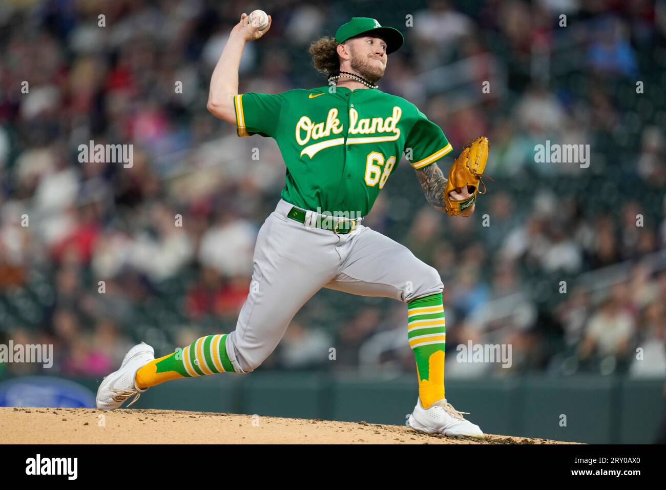 Oakland Athletics starting pitcher Joey Estes delivers during the