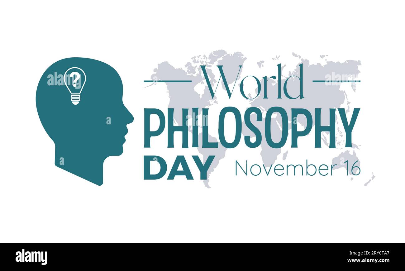 World Philosophy Day Vector Banner with Thinker and Philosophical