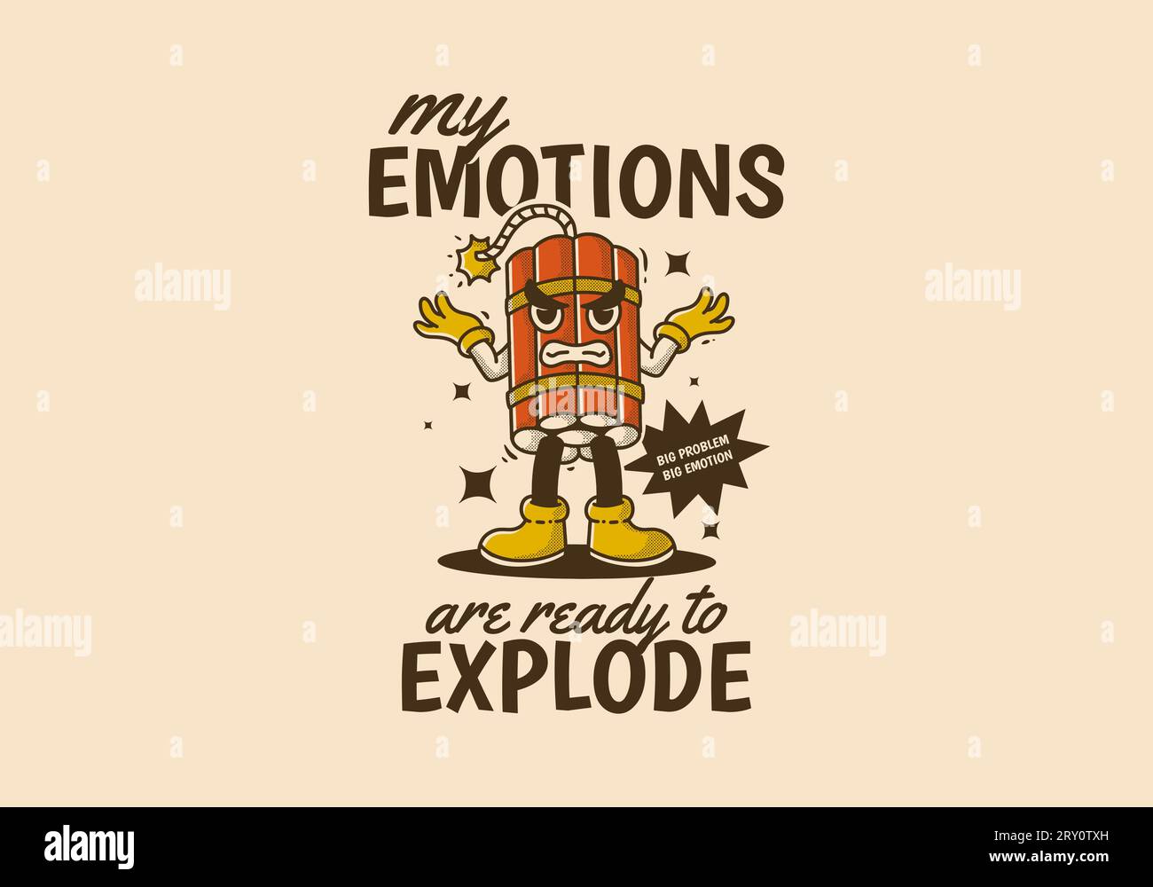 my emotions are ready to explode. Vintage mascot character design of tnt dynamite with angry face Stock Vector