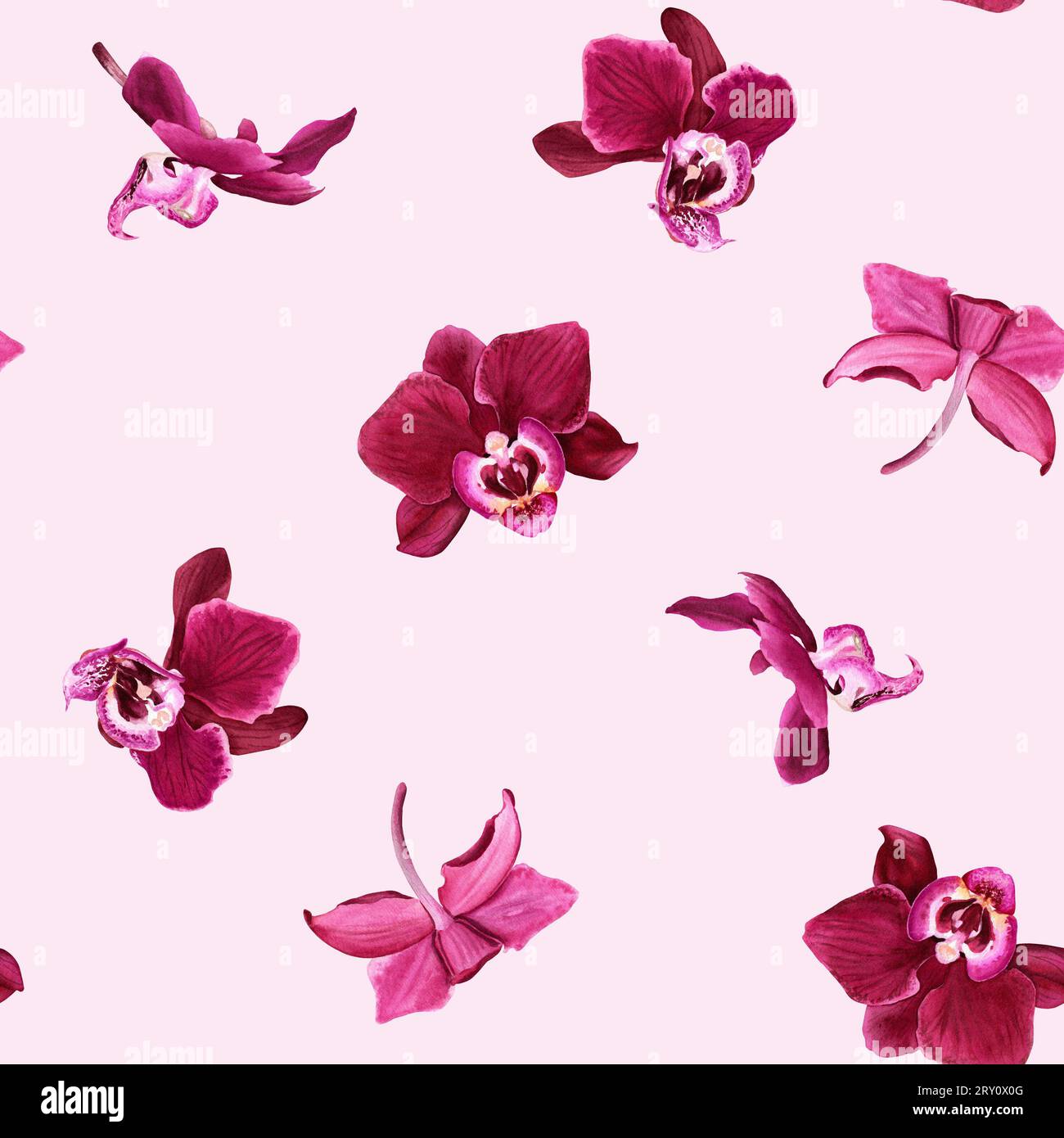 Watercolor seamless pattern with tropical flower orchid Phalaenopsis ...