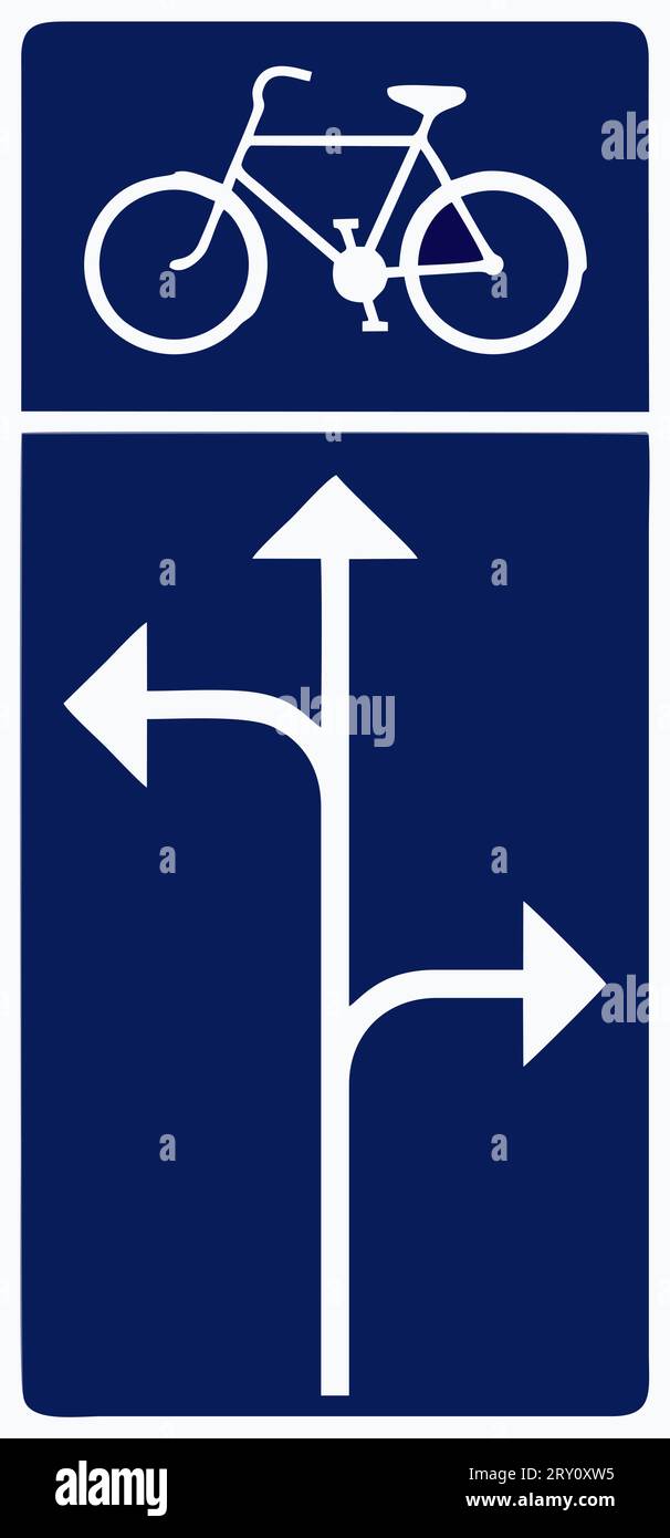 The long turn — mandatory turning manoeuvre for pedal cycles and mopeds. , Signs giving information, Special regulation, Road signs in Sweden Stock Vector