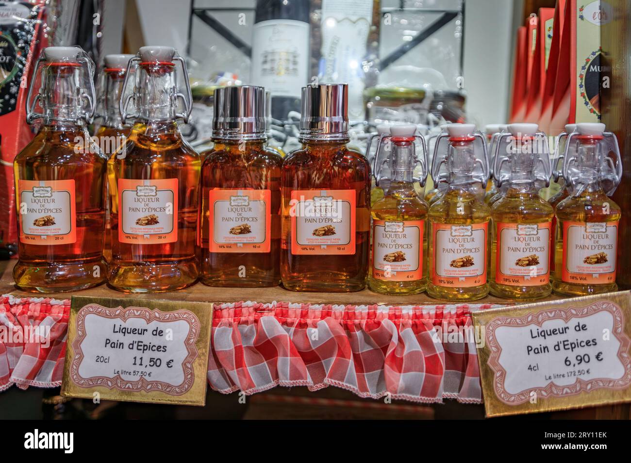 Strasbourg, France May 31, 2023 Traditional artisanal gingerbread liquor from Fortwenger