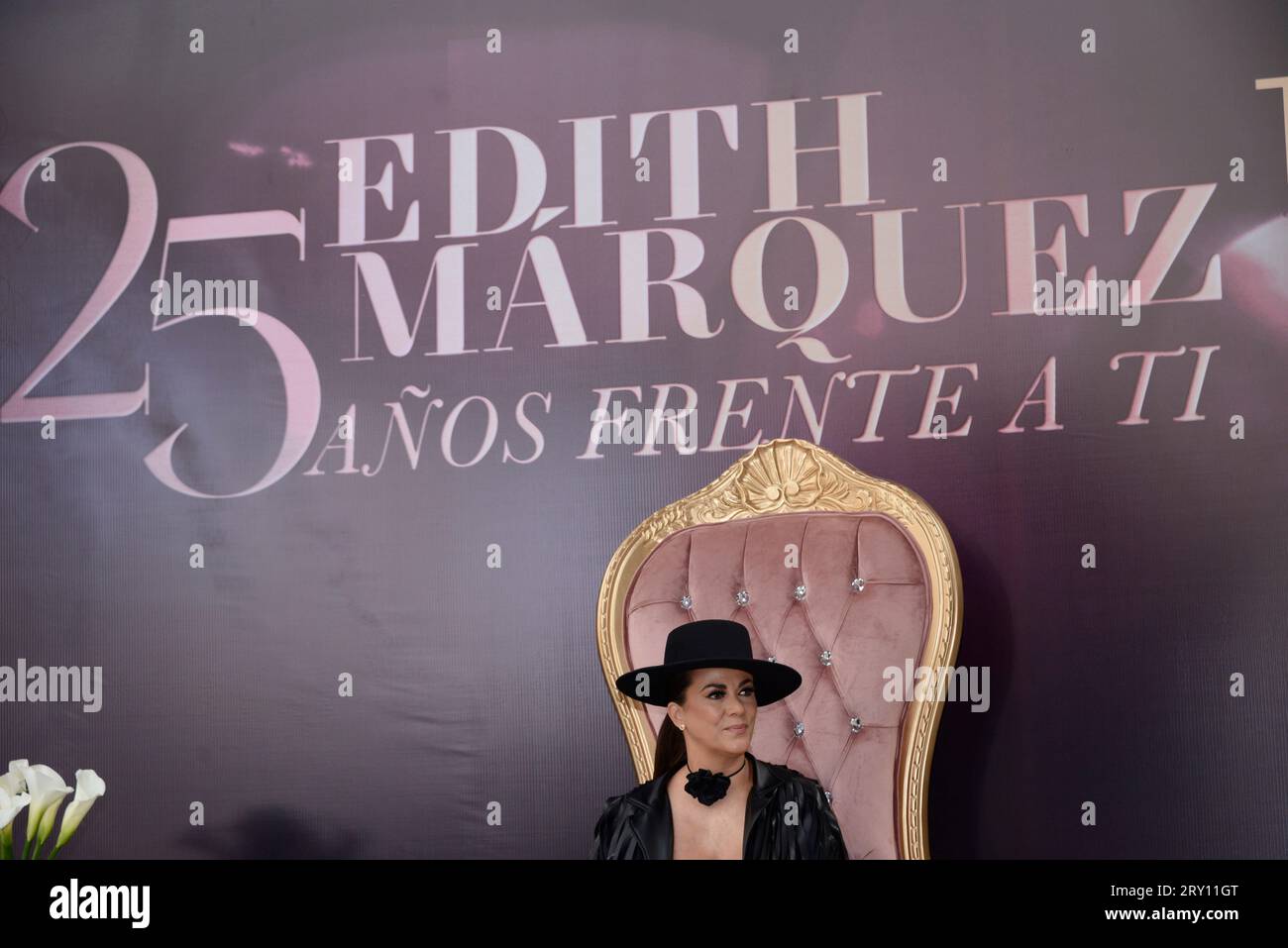 September 27, 2023, Mexico City, Mexico: Singer Edith Marquez attends a press conference to promote their tour ' 25 years in front of you' (25 Anos Frente a ti) to celebrate 25 years of their  career as singer at National Auditorium. on September 27, 2023 in Mexico City, Mexico. (Photo by Carlos Tischler/ Eyepix Group) (Photo by Eyepix/NurPhoto) Credit: NurPhoto SRL/Alamy Live News Stock Photo