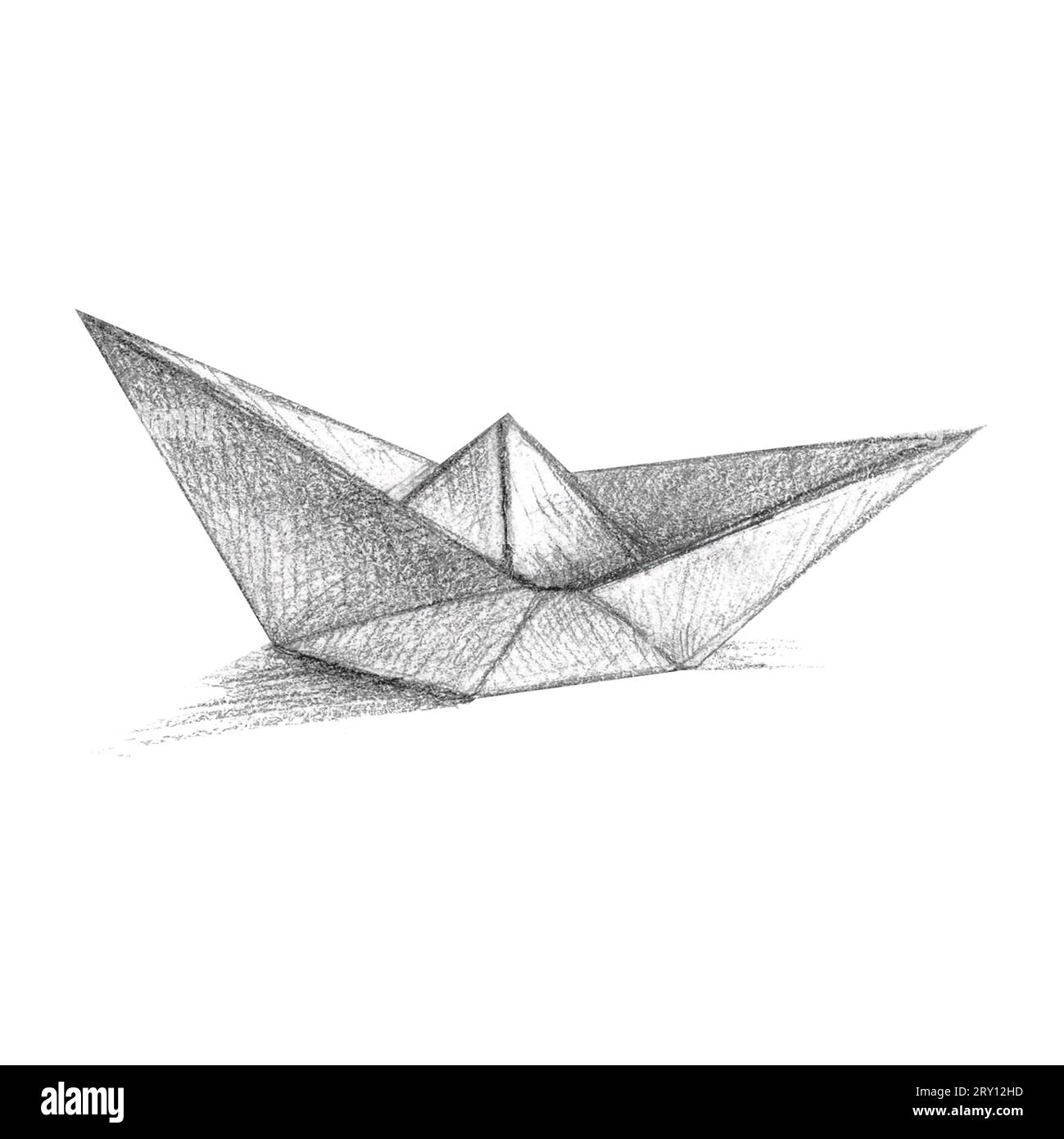 Watercolor illustration sketch of paper boat handdrawn isolated on