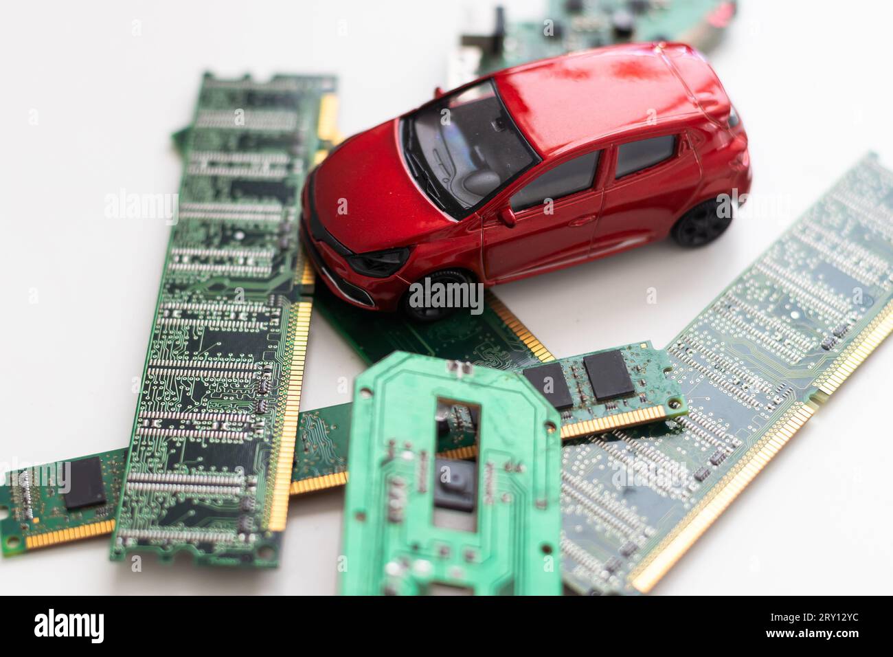 Semiconductor chips in automotive industry. Electric vehicles concept