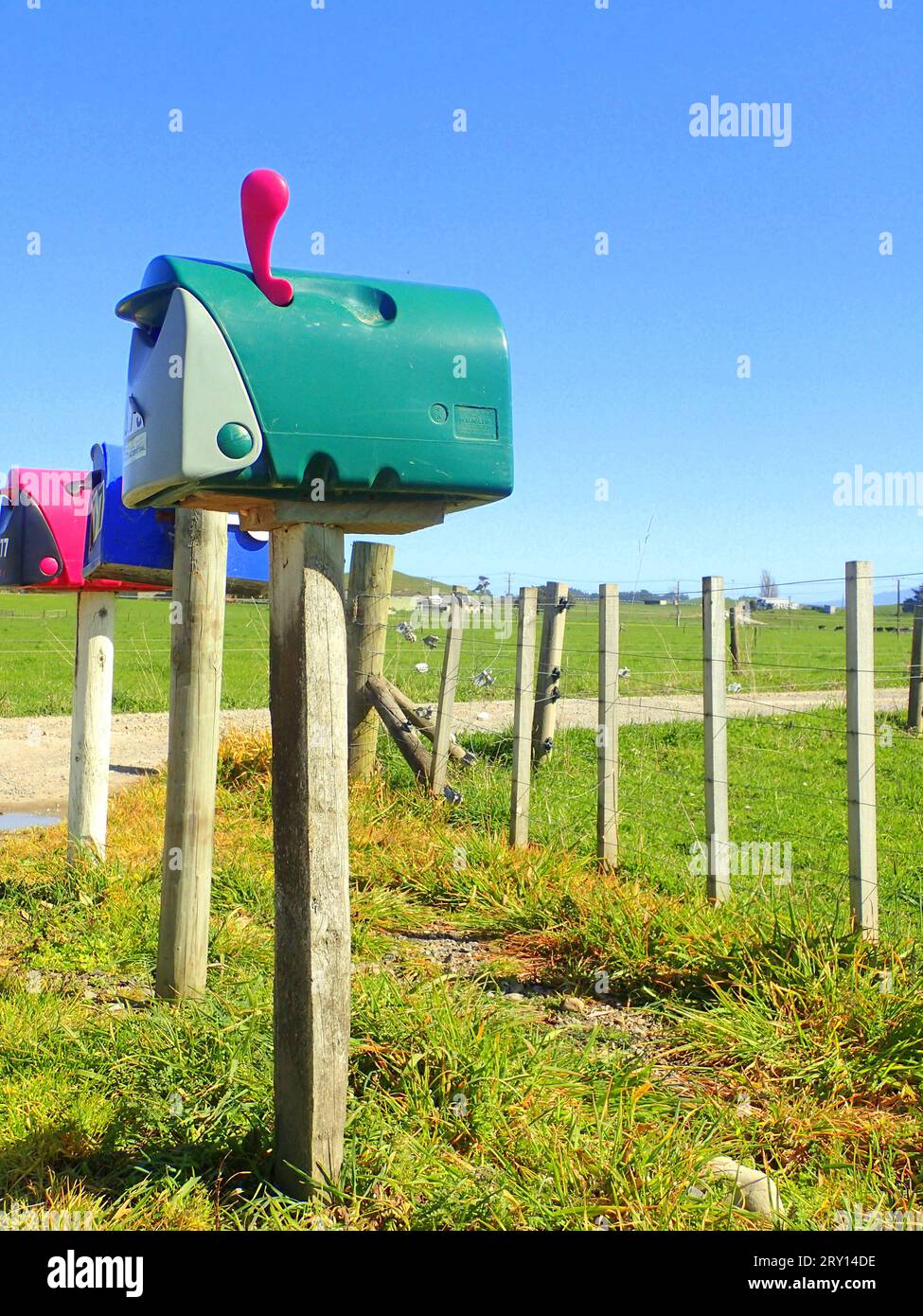 Rural letterbox with the indicator up to show mail has arrived Stock Photo Alamy
