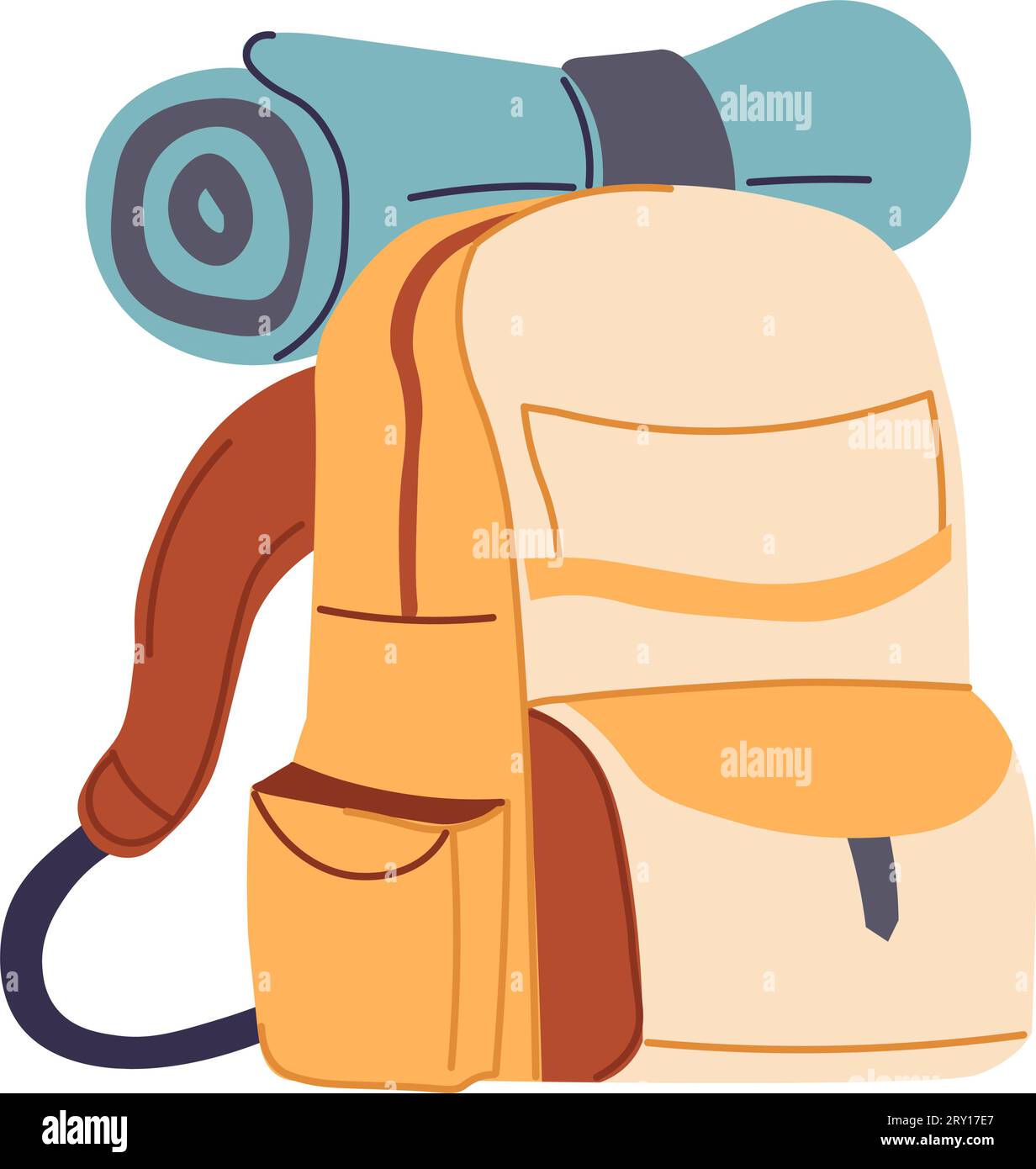 Bag with packed belongings and mat for camping Stock Vector