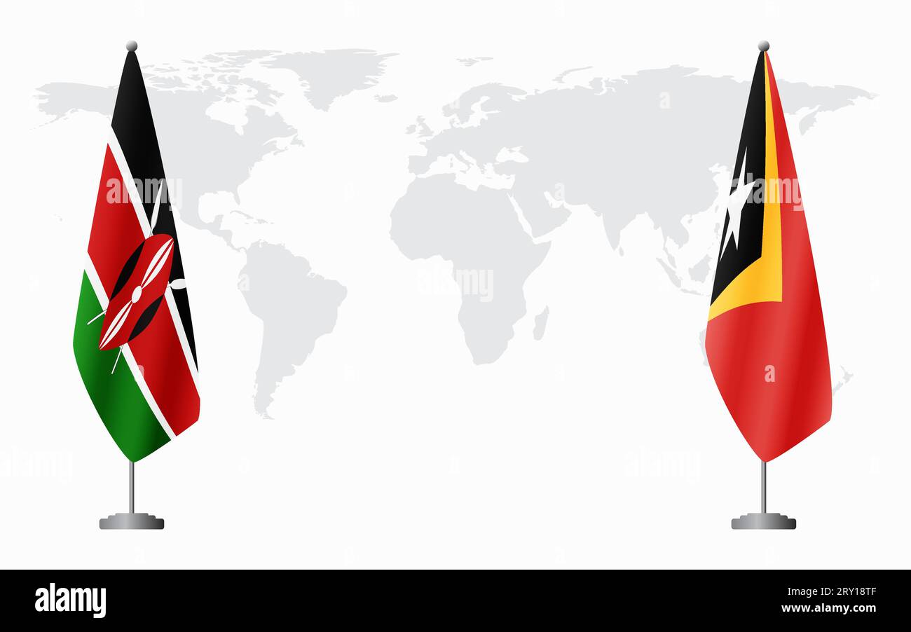Kenya and Timor-Leste flags for official meeting against background of