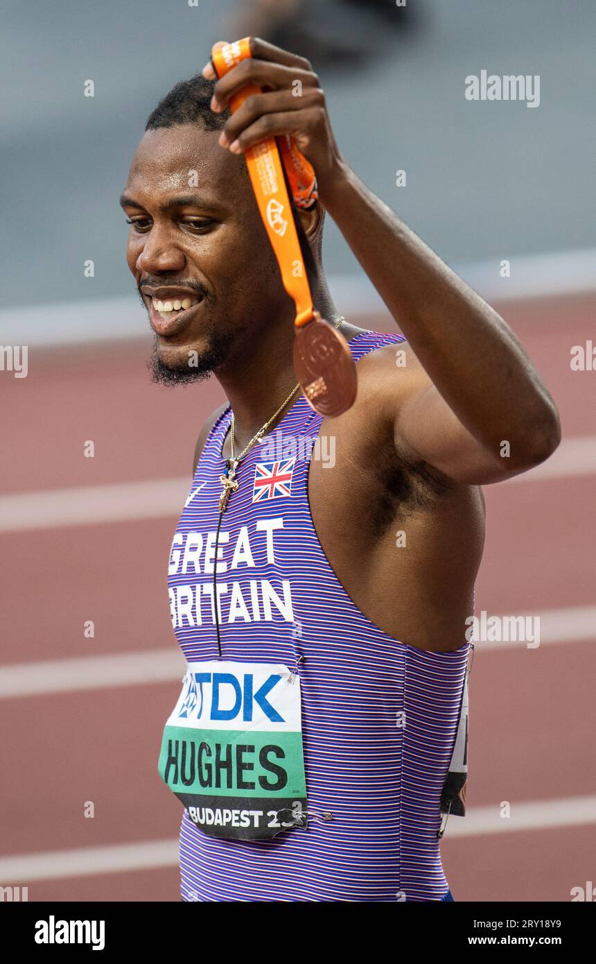 Zharnel Hughes Of GB & NI Celebrating With His Bronze Medal After ...