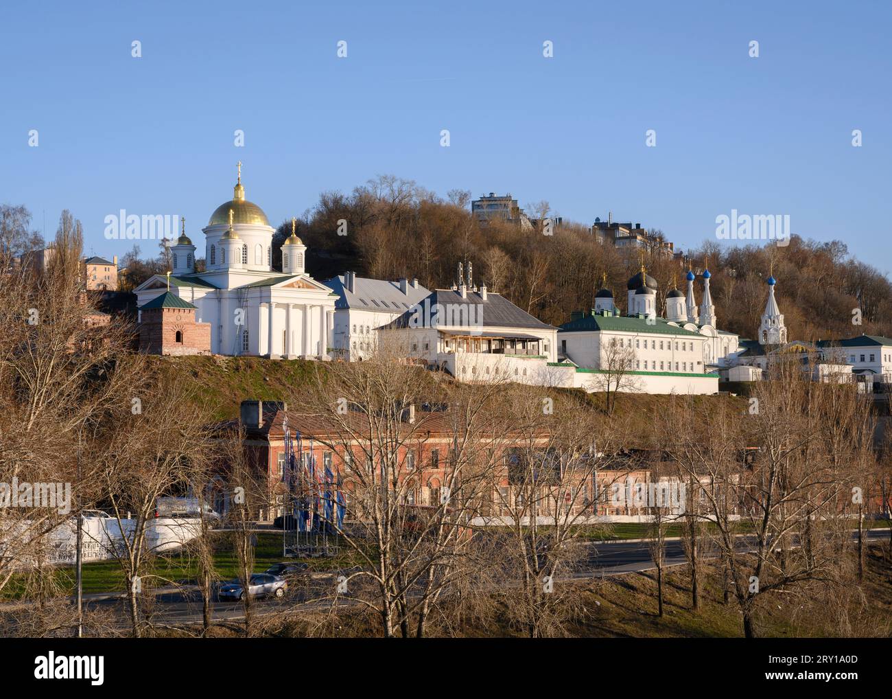 View of the Christian Annunciation Monastery of Nizhny Novgorod, founded in 1221, at sunset in spring Stock Photo
